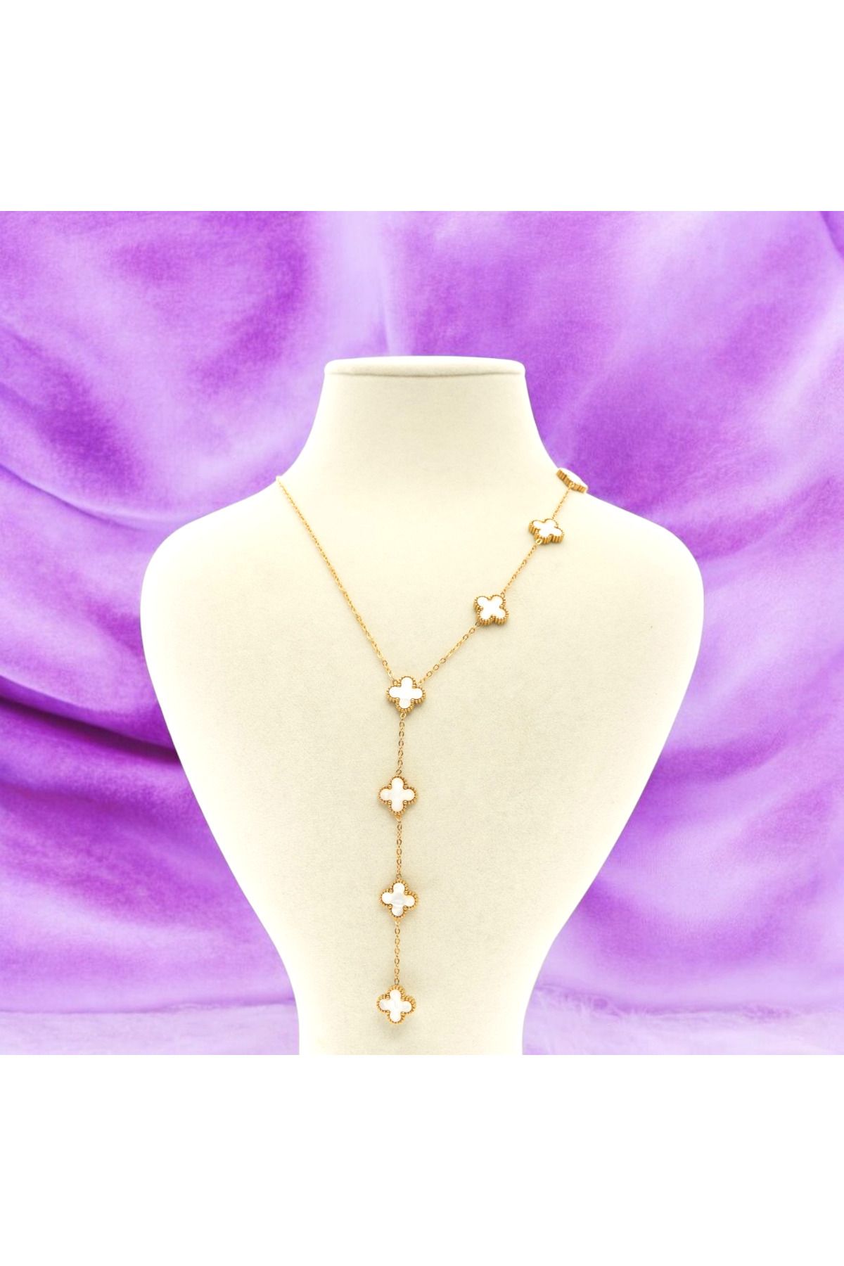 staınless steel Altın Renginde Kaplama Paslanmaz Çelik Yonca Kadın Kolye Kolye- Van Cleef Kadın Kolye