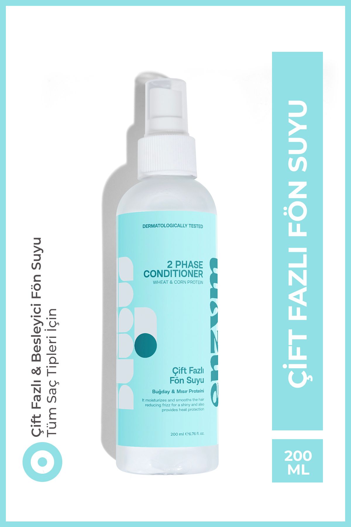 ENZYM COSMETICS Çift fazlı elektriklenme karşıtı ve ısı koruyucu fön suyu (buğday protein) saç spreyi 200 ml