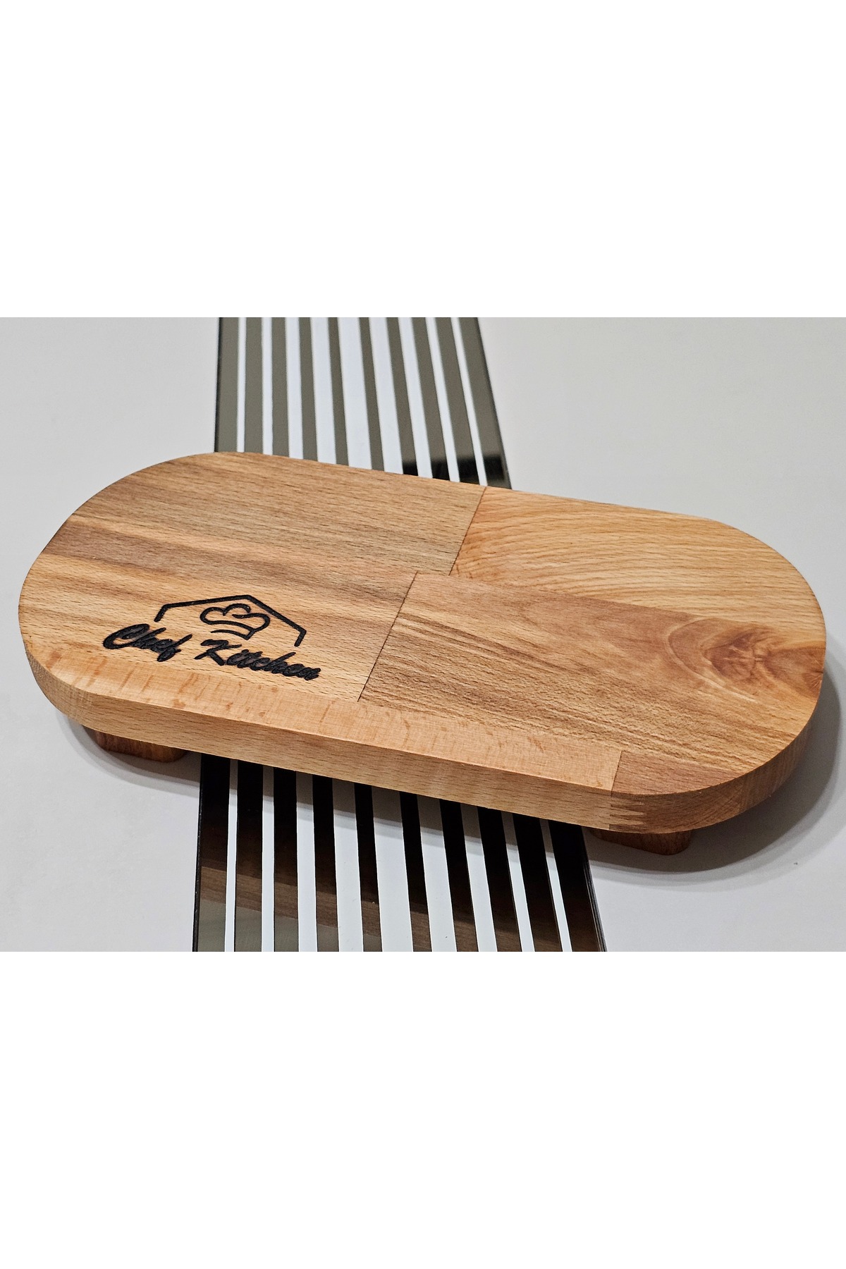 22x11 Oval Wooden Oil Pot Coaster, Spice, Display Stand, Multipurpose Kitchen Plate 4 Legs
