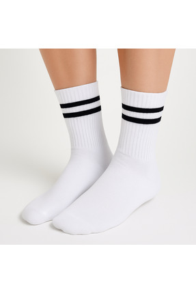 MiaSocks Beyaz-Siyah Şerit Desenli Çorap