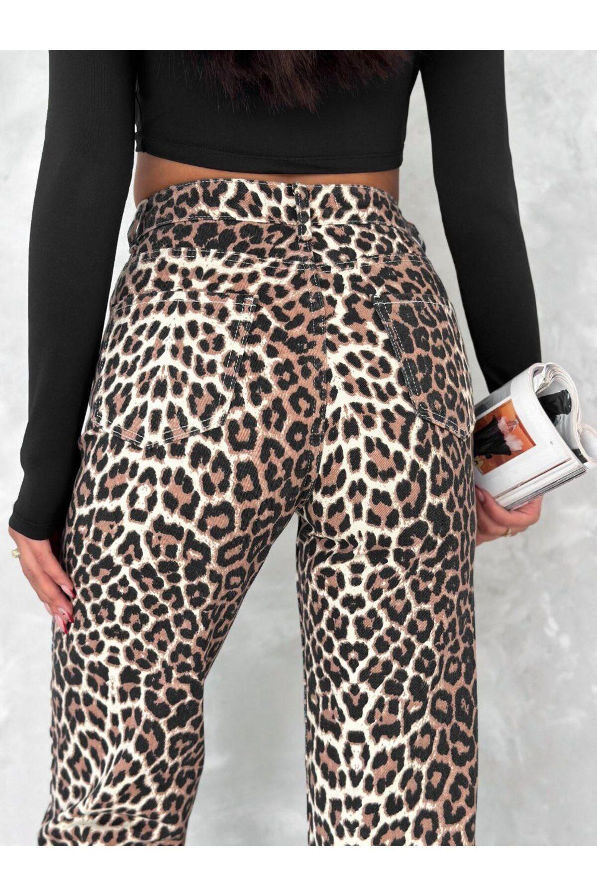 Jeevee-Leopard Pattern Wide Leg High Waist Trousers 6