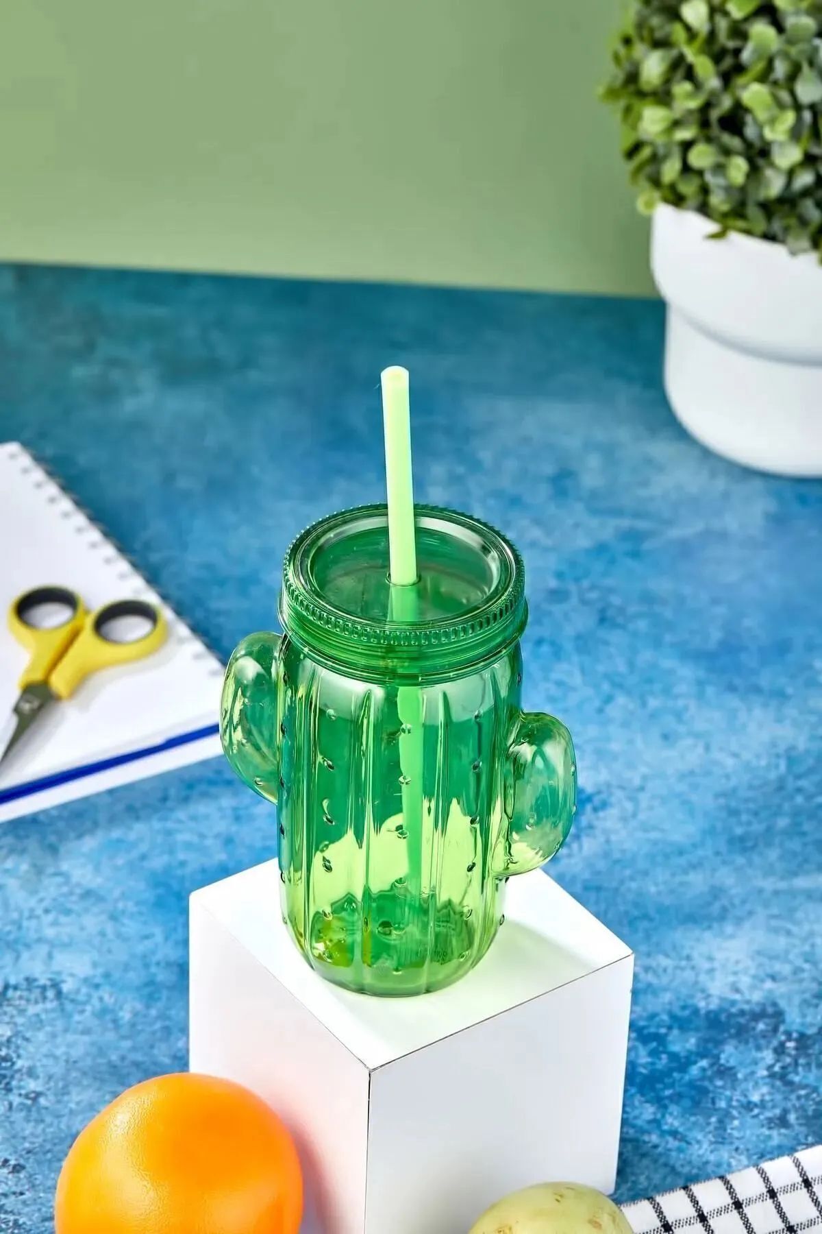 Poomy-500 Ml Cactus Shaped Glass with Straw 3