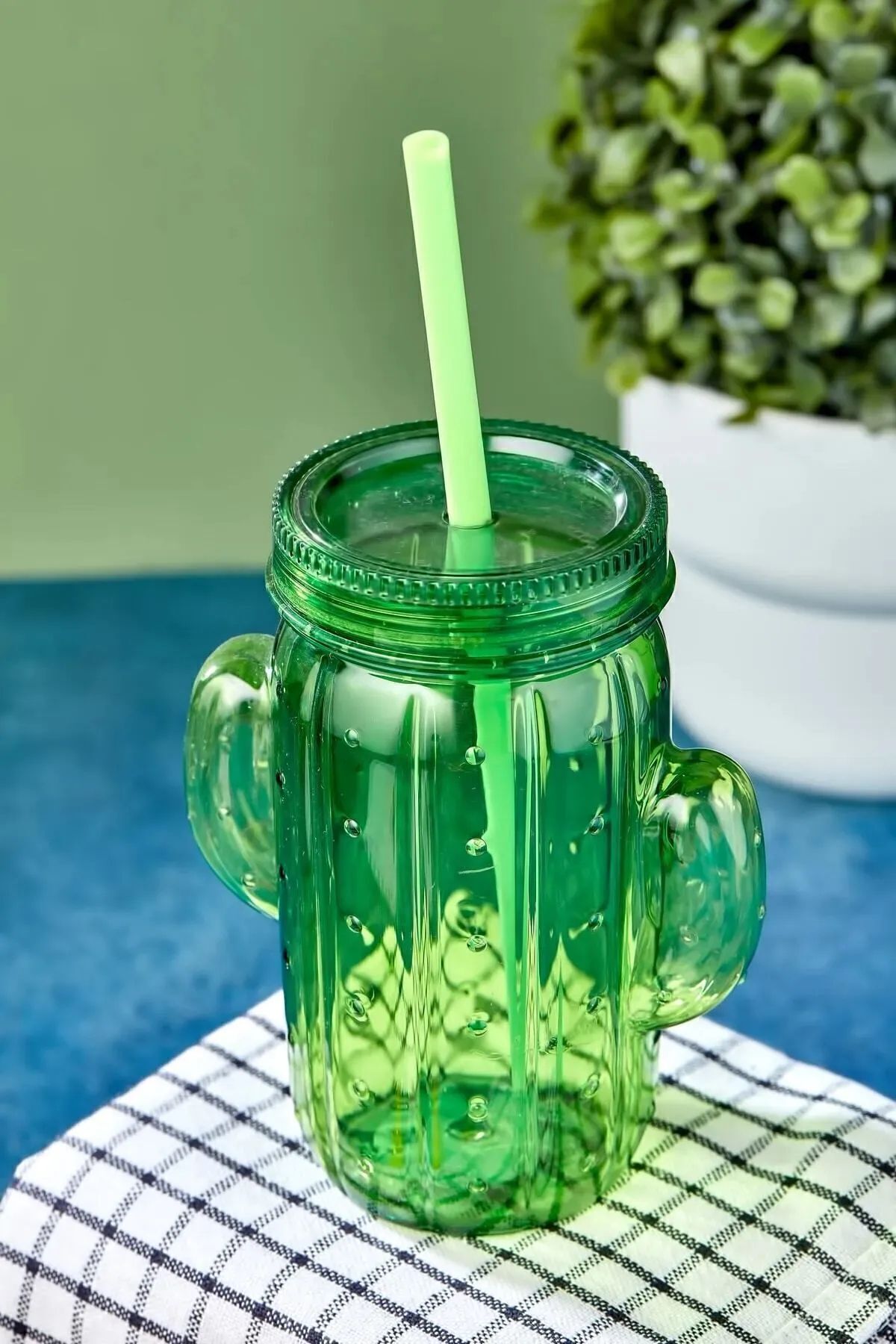 Poomy-500 Ml Cactus Shaped Glass with Straw 2