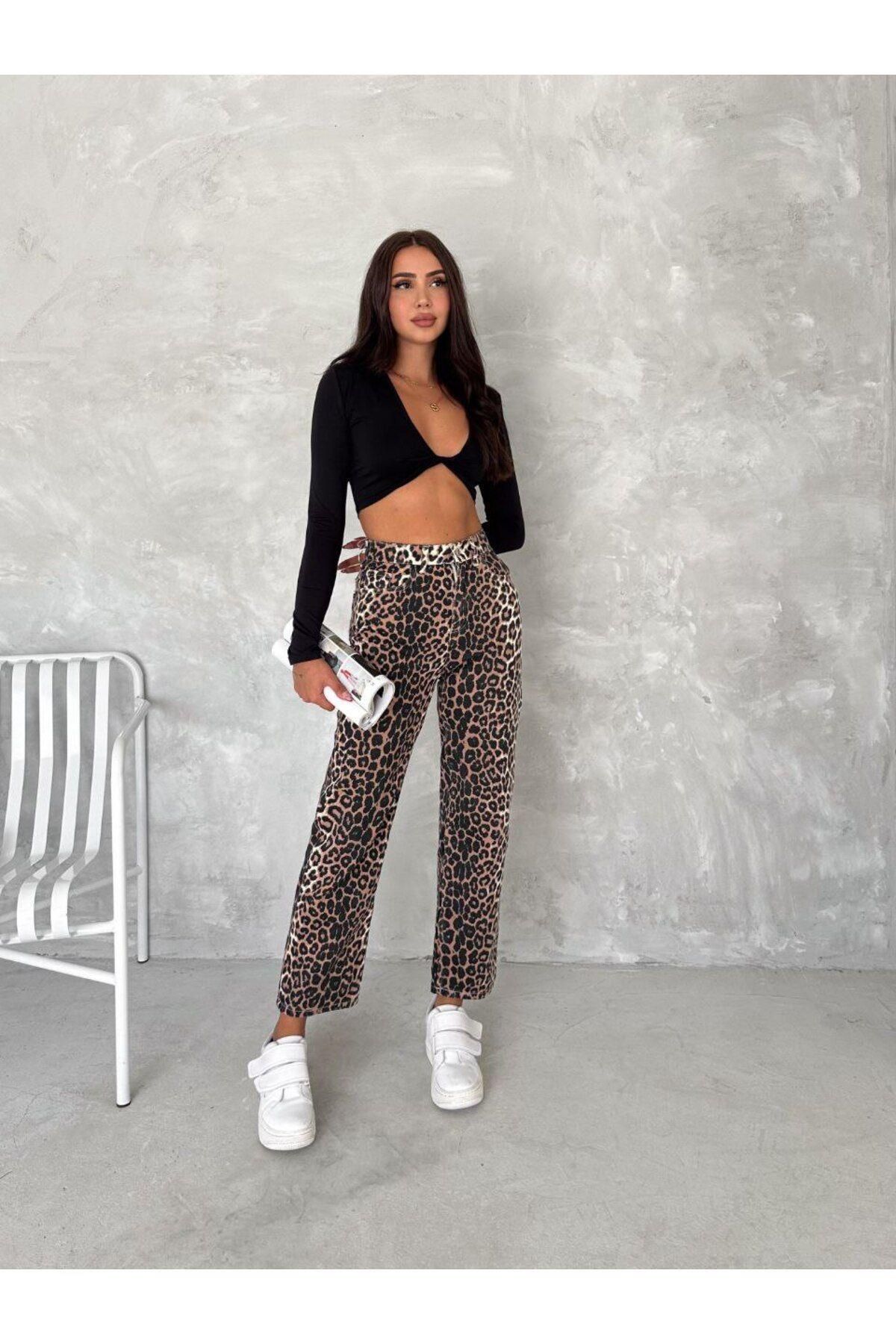 Jeevee-Leopard Pattern Wide Leg High Waist Trousers 2