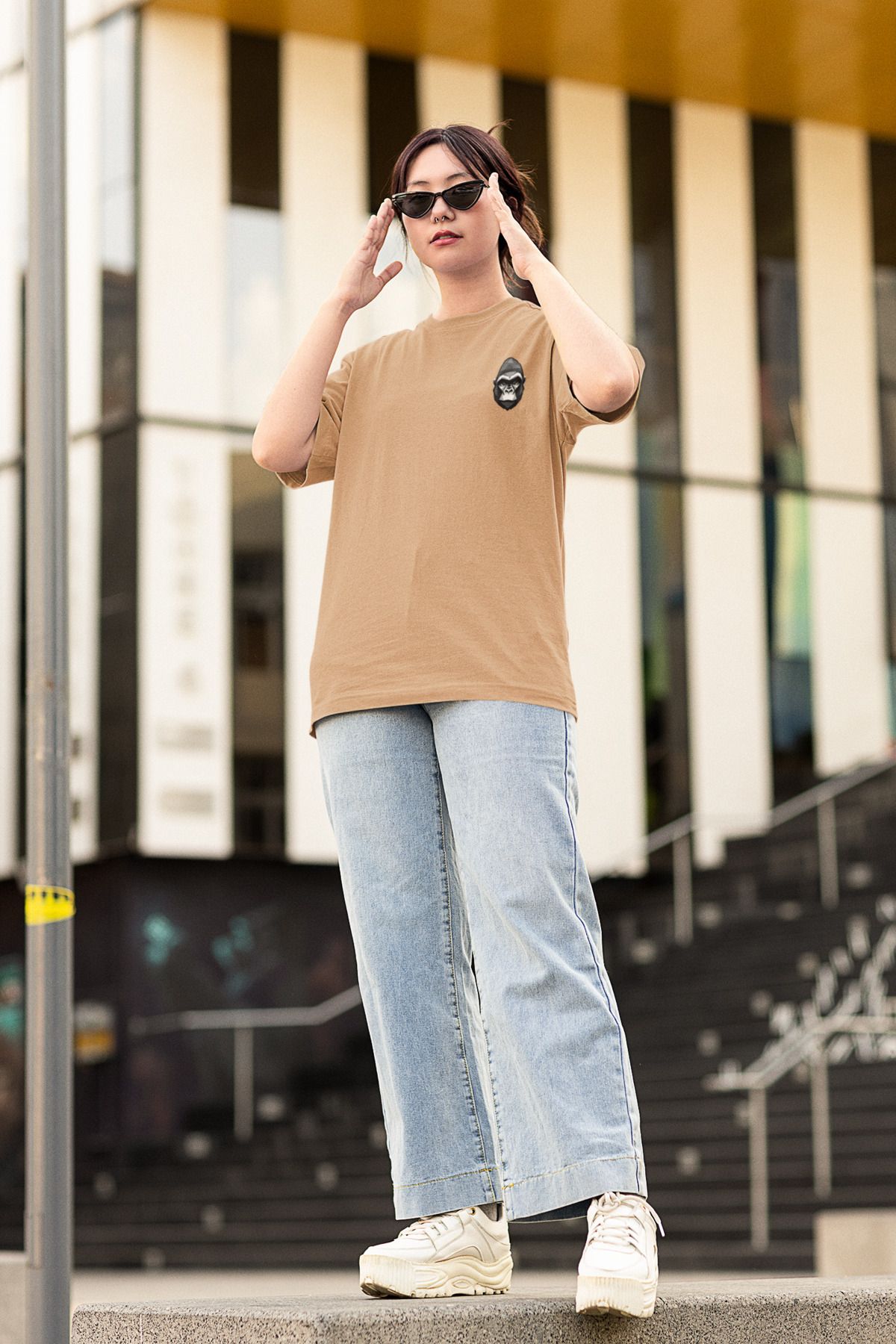 Merfy Wear Bestia Geometrica - Oversize - Unisex - %100 Pamuk - Bisiklet Yakalı Goril Baskılı Tişört
