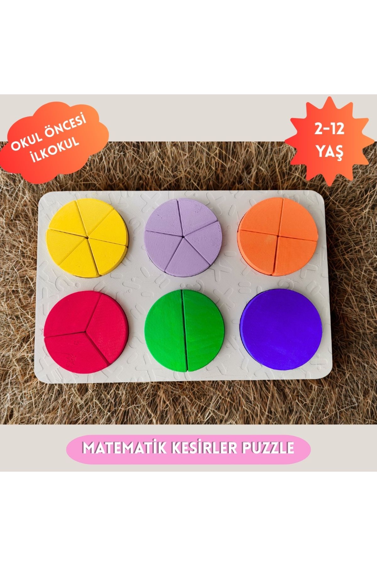 Hediyem Senin İçin Matematik Kesirler Yapboz Seti, Eğitici Oyuncak,ilkokul,okulöncesi,puzzle (1,1/2,1/3,1/4,1/5,1/6)