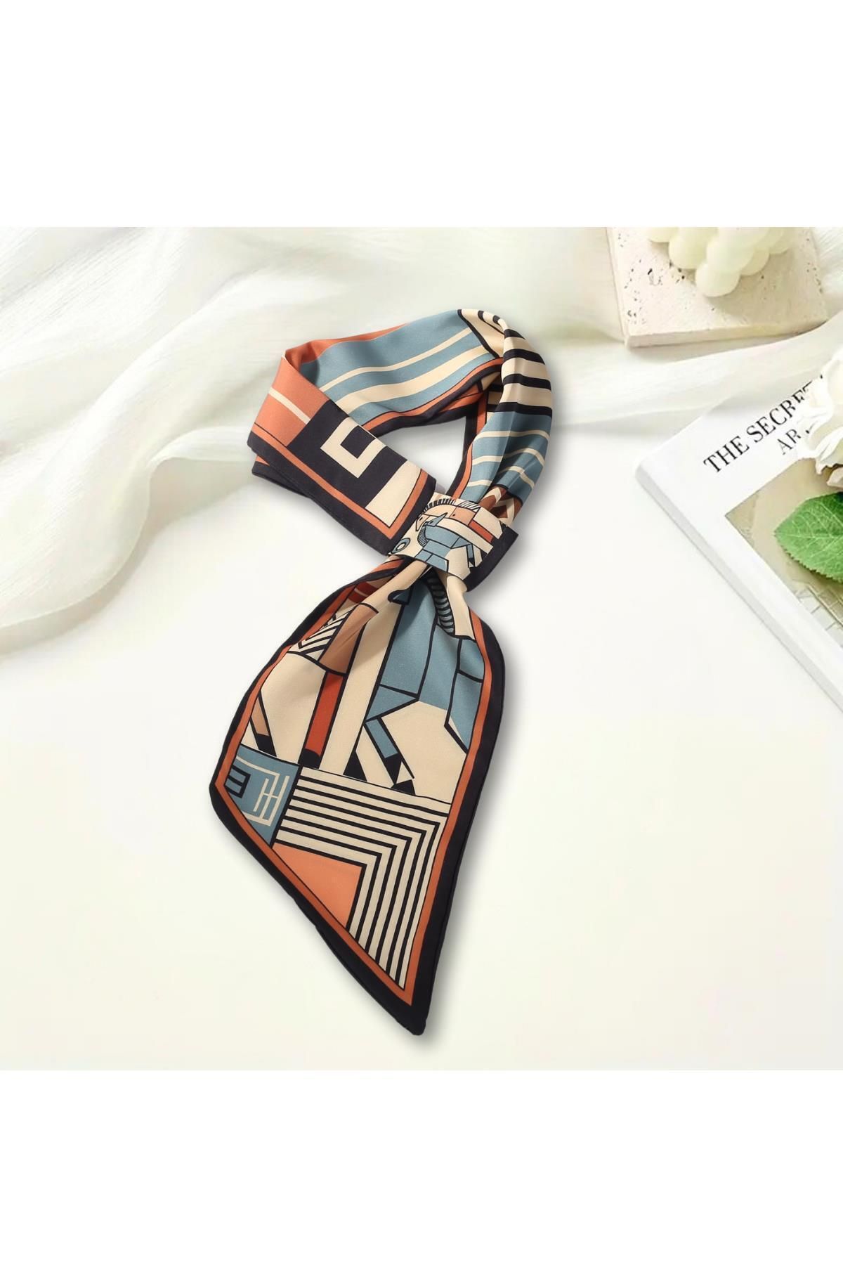 nurfemina Geometrik At Desenli Modern Tasarım Kadın Kravat Fular