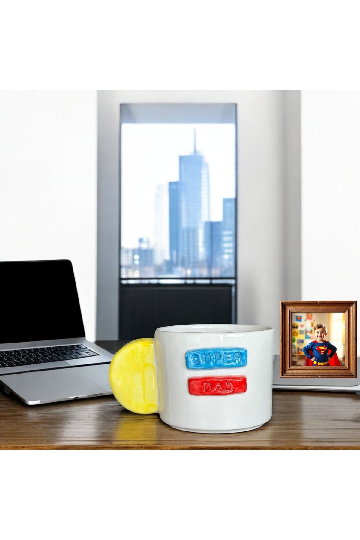 More Safe MSHANDMADE El Yapımı Seramik Çay, Kahve Kupası, Duble Türk Kahvesi Kupası, SUPER DAD MUG
