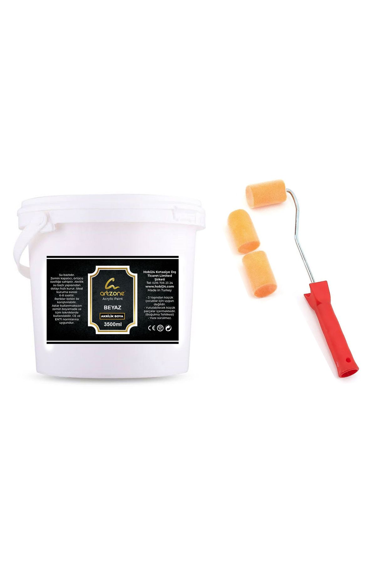 Artzone Akrilik Boya 3500ml - Beyaz - Rulo Fırça Hediyeli