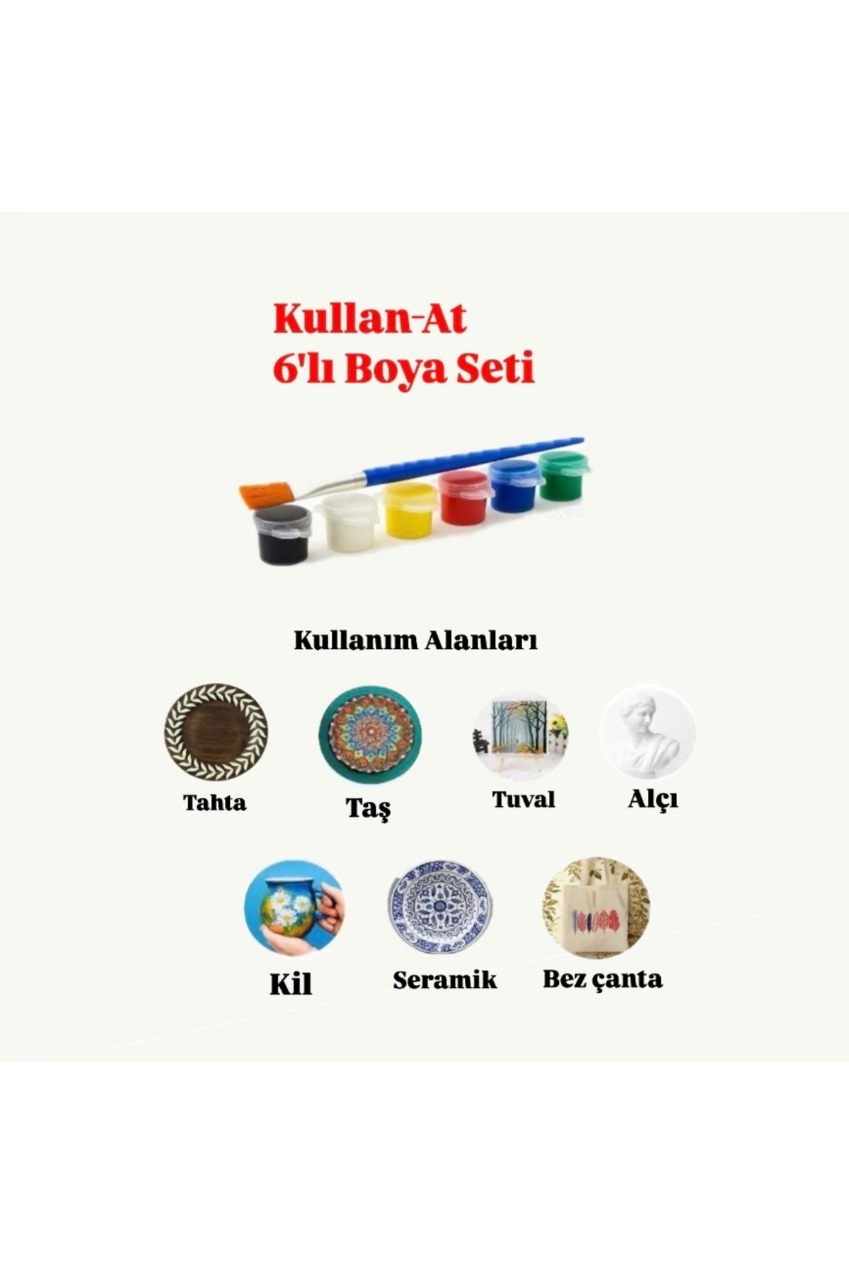 HOBİ Akrilik boya 6 farklı ana renk (3 mm Haznede) ve özel akrilik boya fırçası (Tüylenmez)