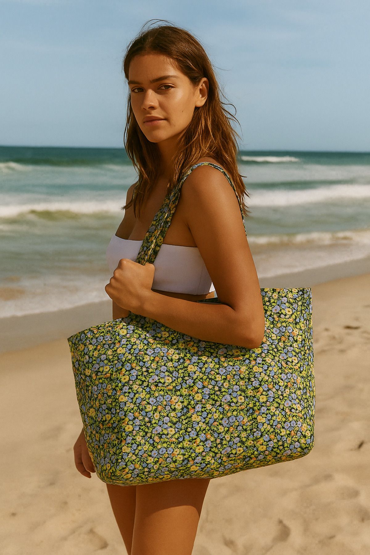 MANGO Çiçekli Extra-Large Shopper Çanta
