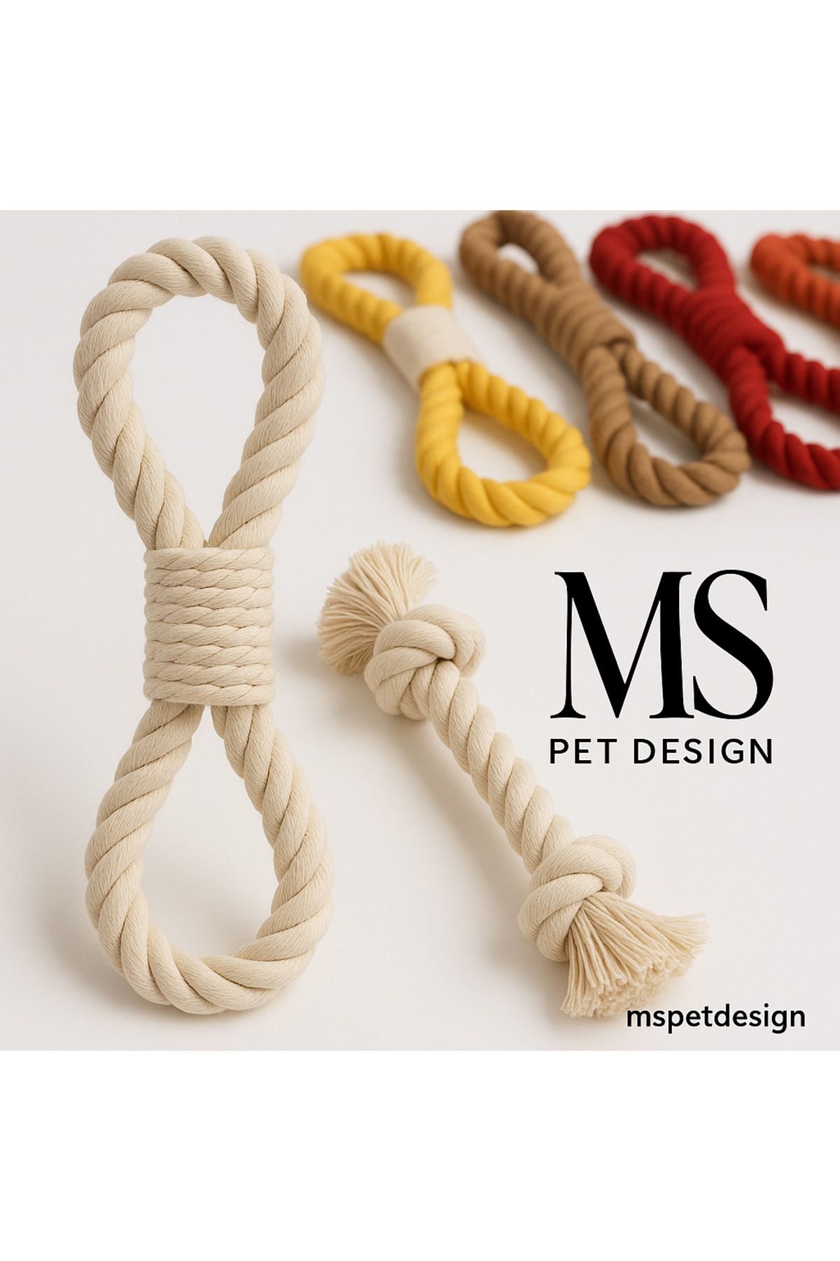 MS Pet Design 2’li Köpek Halat Oyuncağı Seti – Doğal Pamuk,El Yapımı,Diş Temizliği Destekli Çekiştirme Oyuncağı