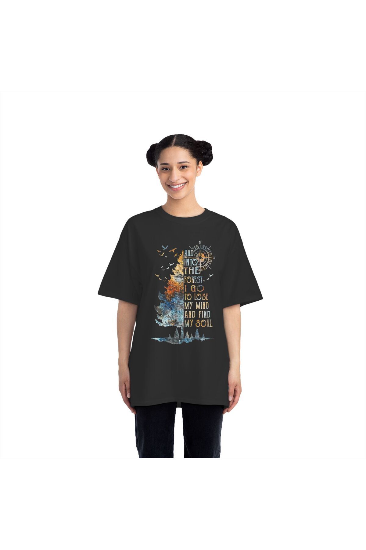 AİON VESTURE Unisex Oversize Grafik Baskılı Tişört – “Into The Forest” Doğa & Ruh Temalı Tasarım – AİON VESTURE