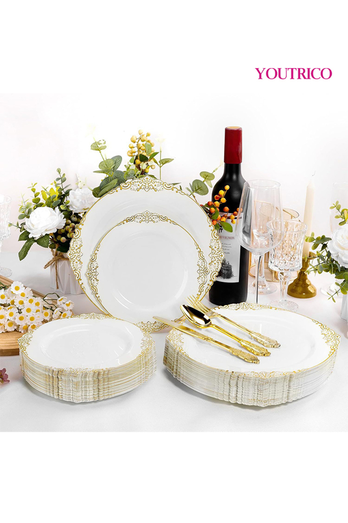 Youtrico-Disposable Tableware 20pieces-32cm/19cm Ideal For 10 People Wedding Plating/birthday Party 3