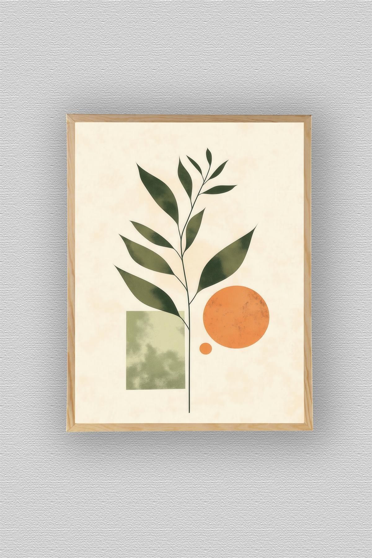 WoodyArts Soyut Yaprak ve Güneş - Ahşap Desenli Çerçeve