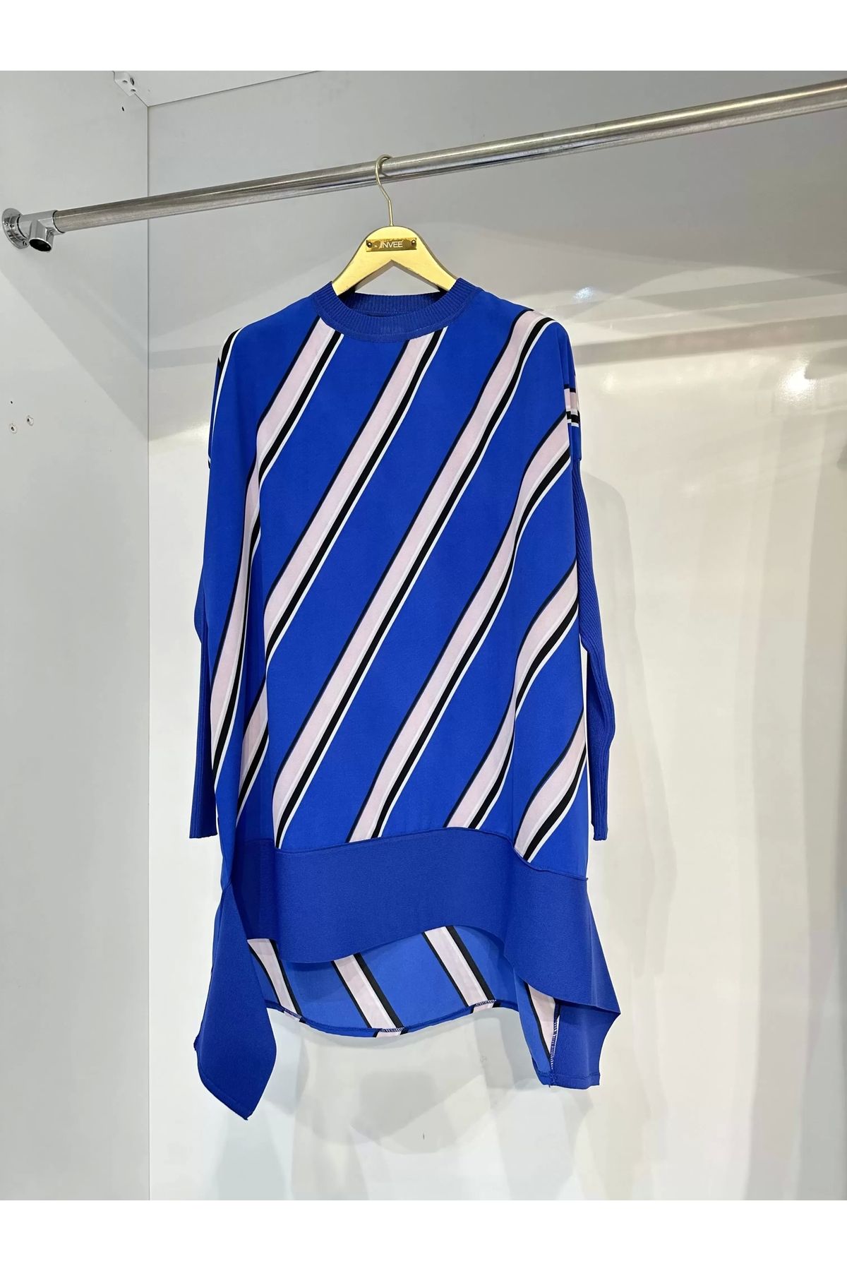 Invee-INVEE 6252 Striped Knitwear-Chiffon Tunic Mix 1