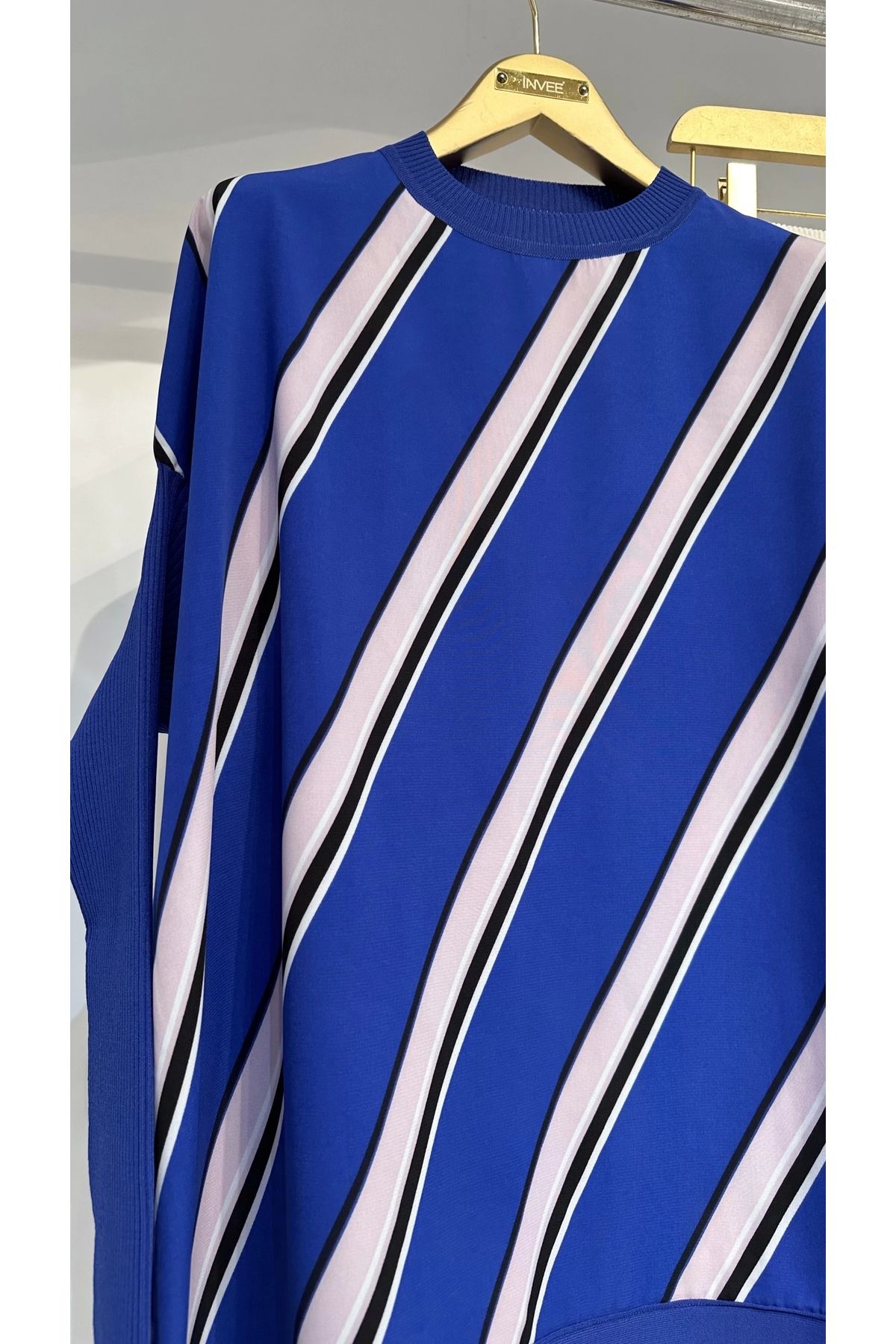 Invee-INVEE 6252 Striped Knitwear-Chiffon Tunic Mix 4