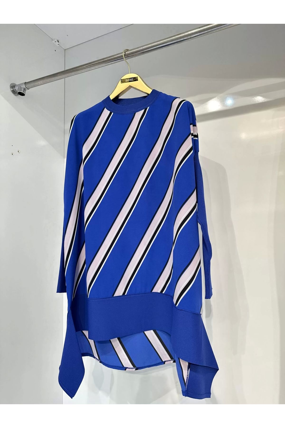 Invee-INVEE 6252 Striped Knitwear-Chiffon Tunic Mix 3
