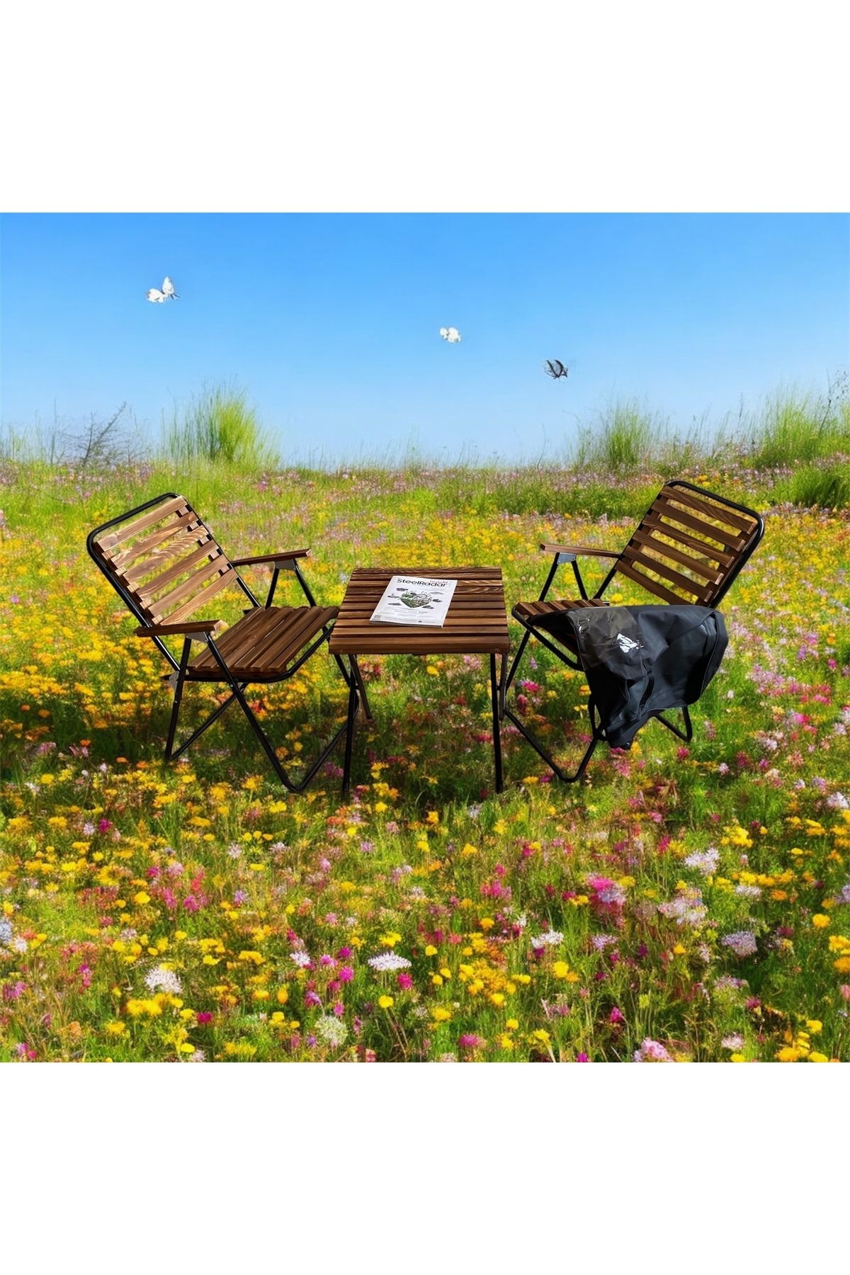 İBAY METAL Katlanabilir 3’lü taşıma çantalı bistro set