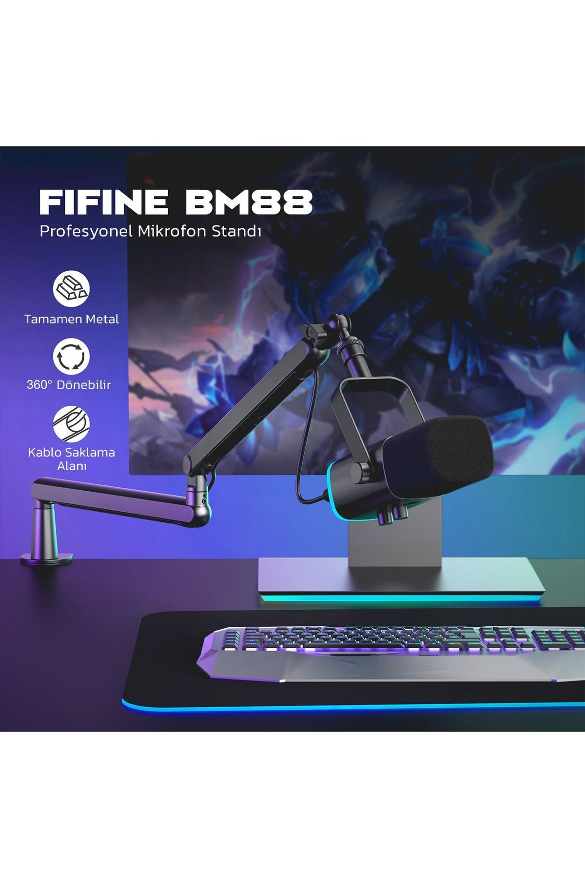Fifine BM88 360° Ayarlanabilir Profesyonel Metal Mikrofon Standı