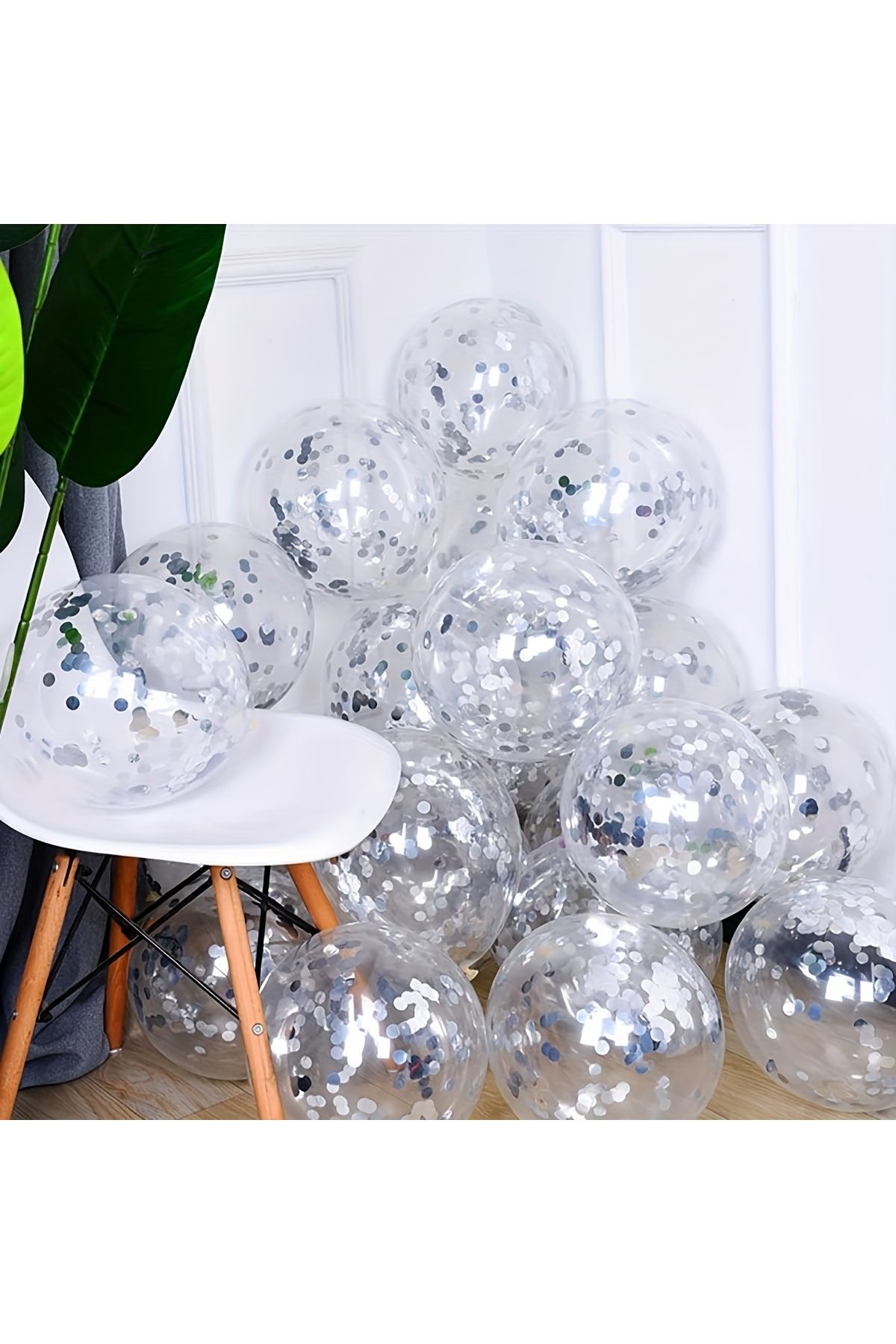 UVERTE 10 Adet Silver Gümüş Gri Konfeti Dolu Şeffaf Balon - Parti Ve Doğum Günü Süslemesi Balon Seti