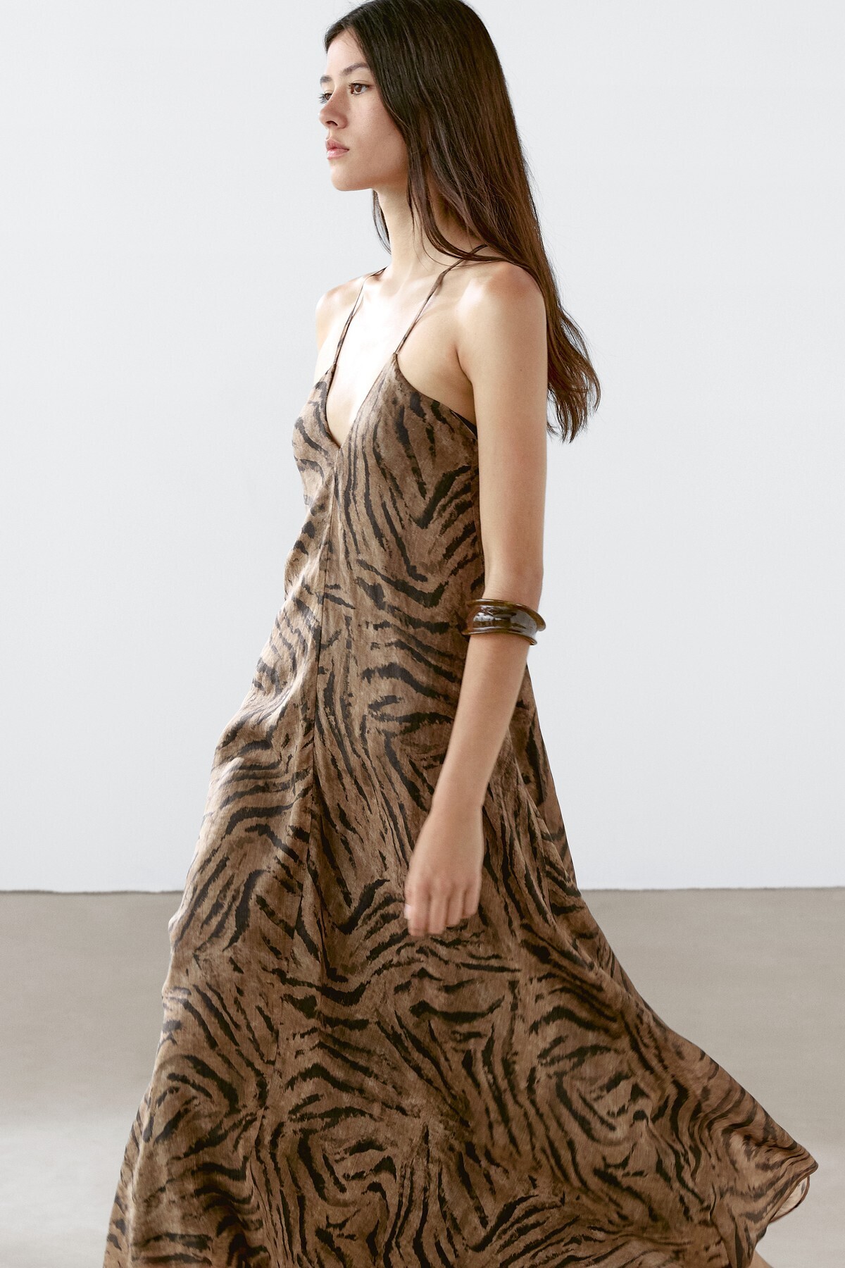 Massimo Dutti Long animal print dress with ramie - Fiyatı