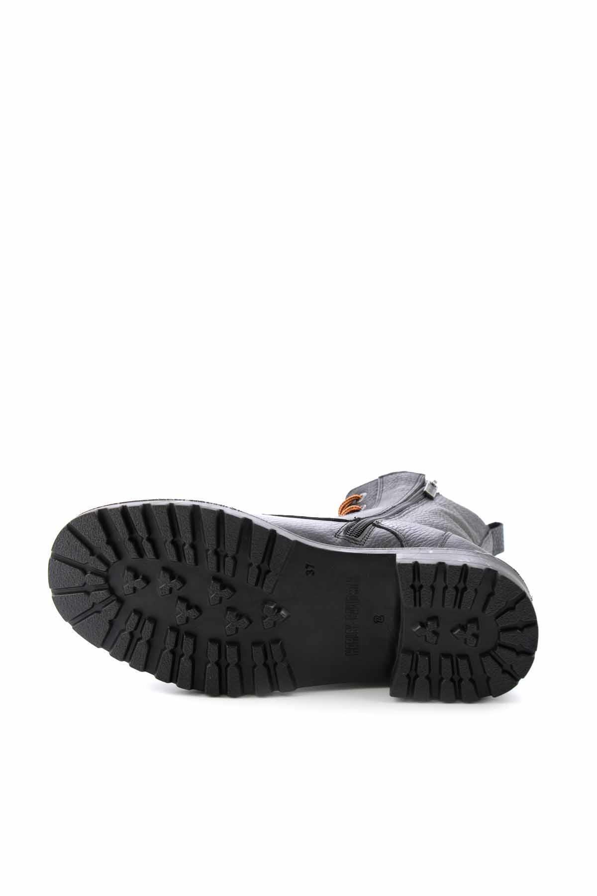 Black Leather Kadın Bot & Bootie HD0777002303