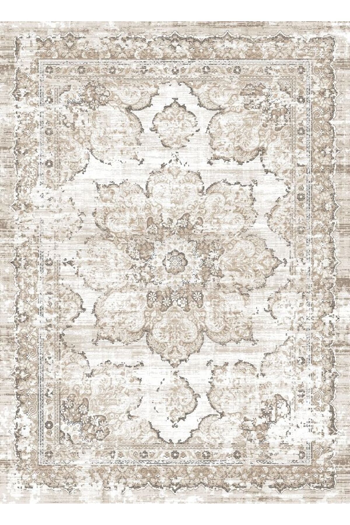 Rugs Modern Halı Leyla Koleksiyonu Eskitme Görünümlü Bej Kahve Püskül Detaylı Dokuma Taban Dekoratif Halı leyla69