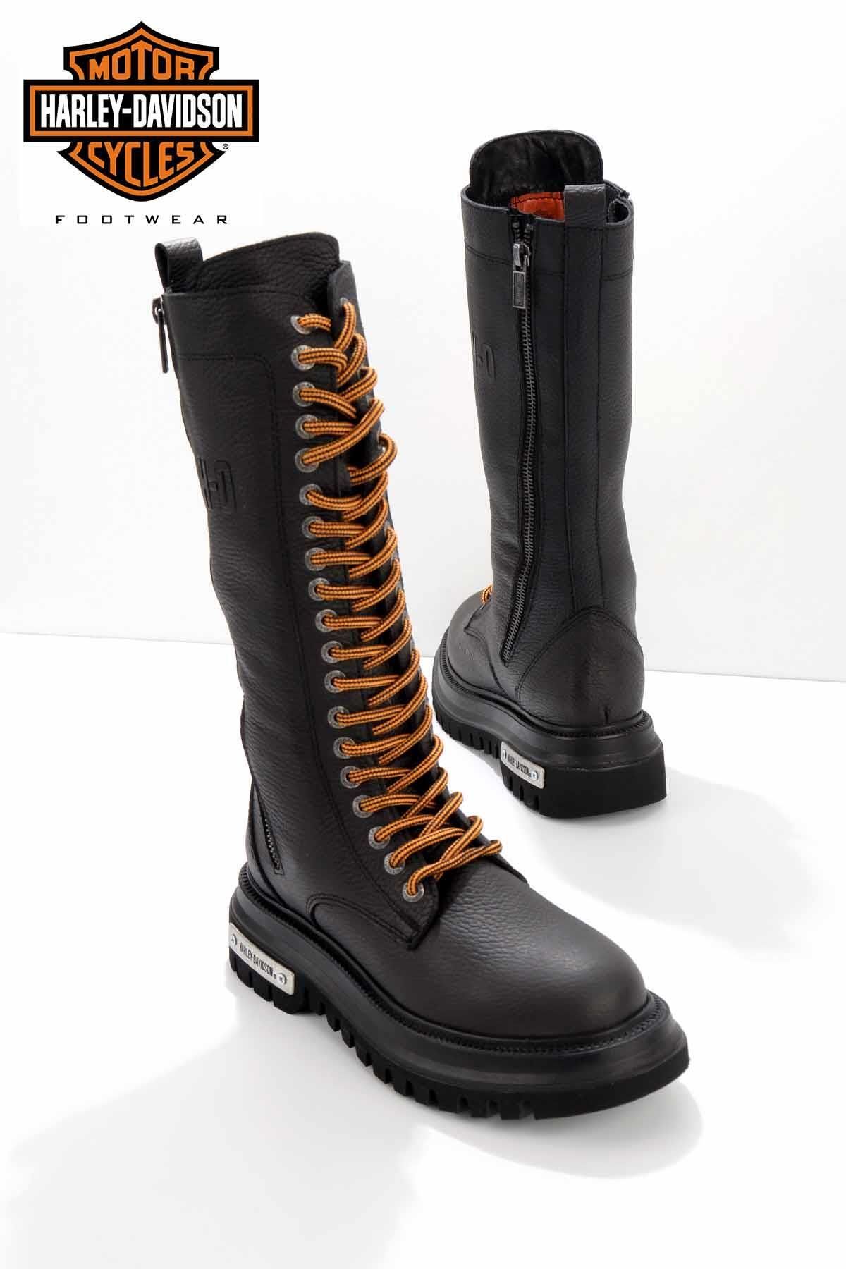 چکمه و بوت مشکی زنانه چرم HD0777056203 Harley Davidson