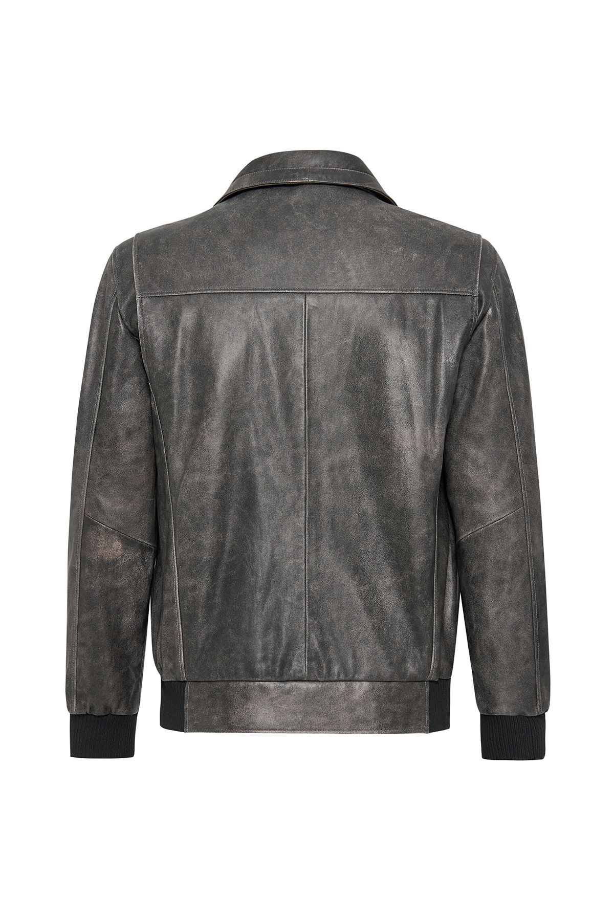 Derimod-Hurricane Men's Gray Embroidered Collar Fur Leather Pilot Coat 24Wgd6543G6 5