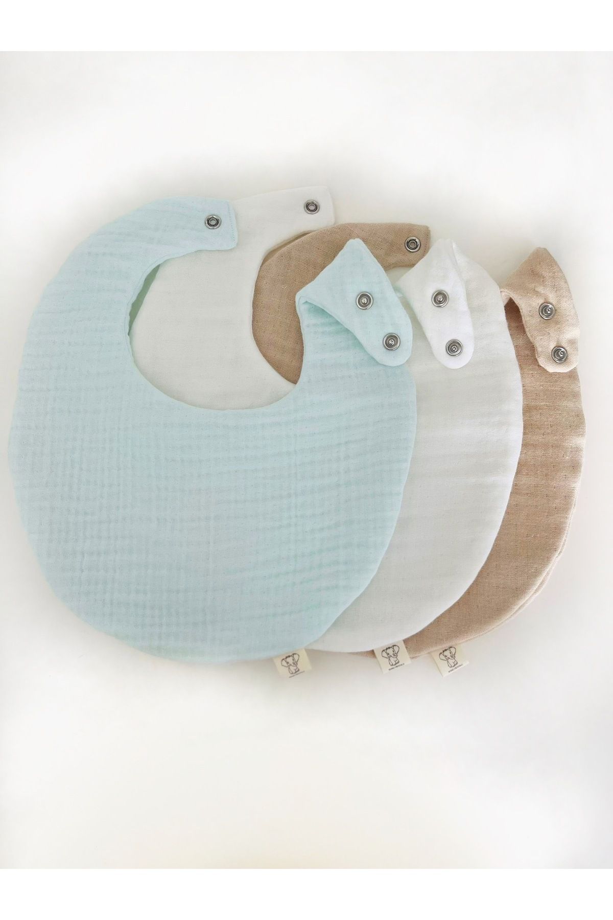 Boho Piccolo Oval 3'lü %100 Pamuk Müslin Bebek Mama Önlüğü / Yakalık / Salya Önlüğü