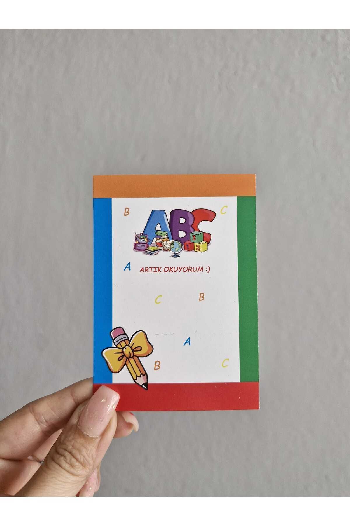 ETİKETİM ABC Okuyorum Temalı Bileklik Kartı-Tatil Kartı-Çok Amaçlı Kart 7*10 CM - 30 ADET