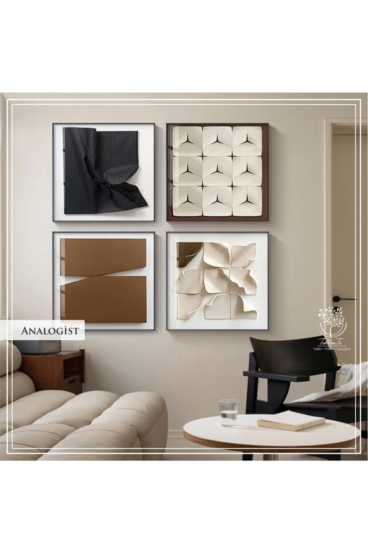 Real Glass Painting Analogist with Metal Frame Set of 4