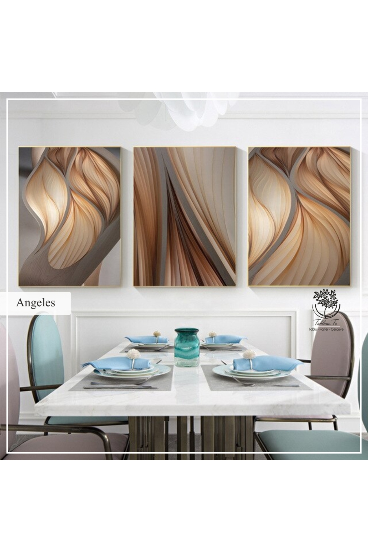 Real Glass Painting with Metal Frame Angeles Set of 3