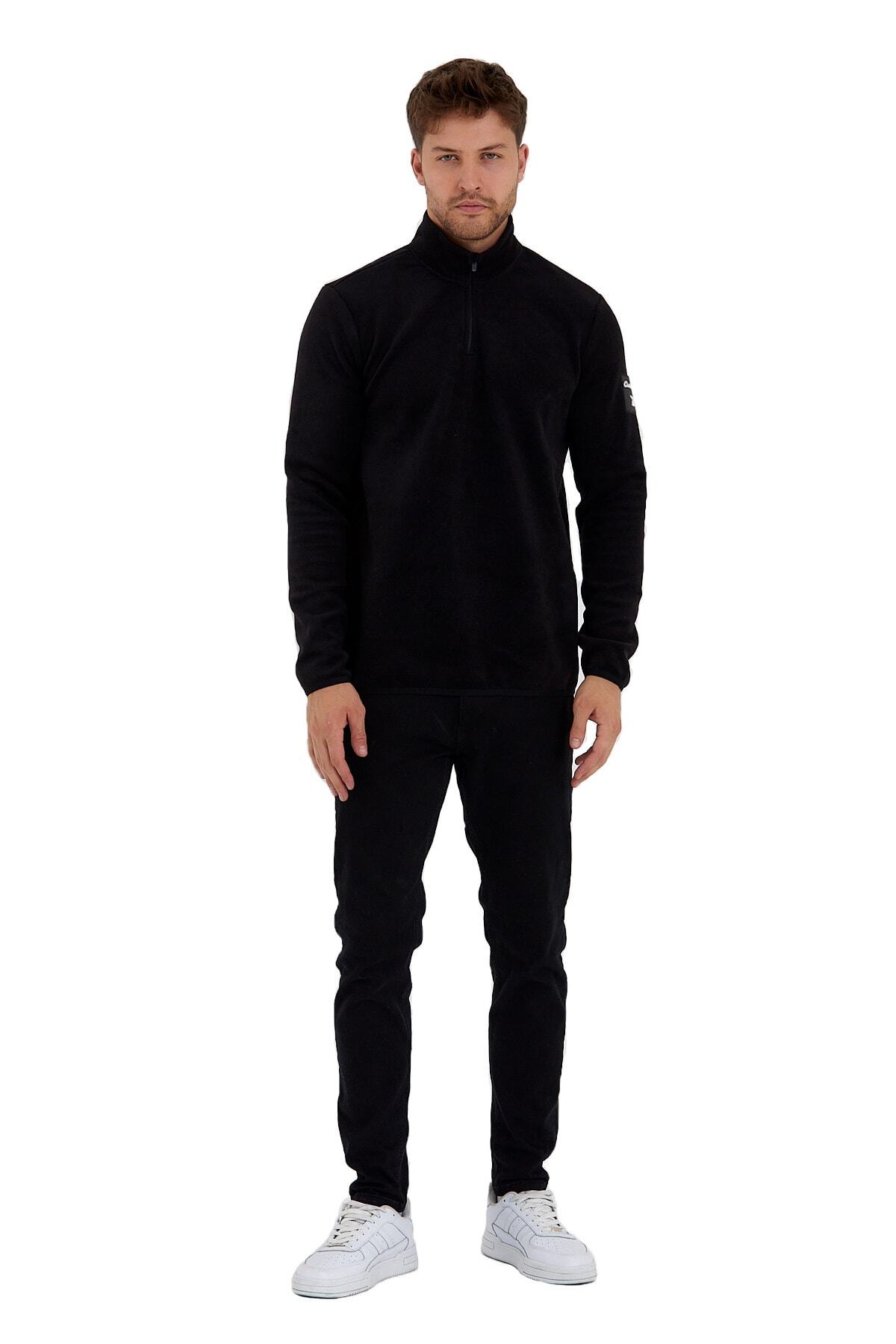Erkek Rahat Içi Ve Dışı Polarlı Isı Koruyan Fermuarlı Polar Sweatshirt — مشکی YGZ0065 — تصویر 5 از 6