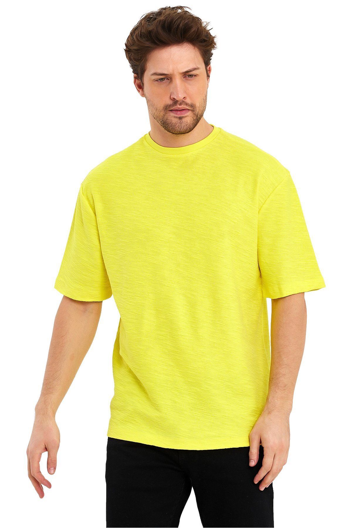 Adams-Jacquard Fabric Crew Neck Short Sleeve Oversize Men's T-Shirt 1