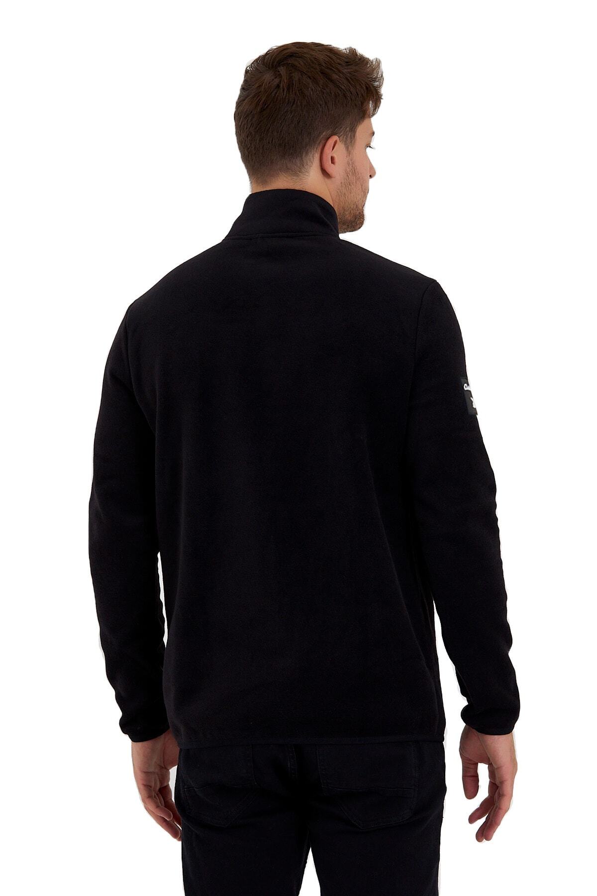 Erkek Rahat Içi Ve Dışı Polarlı Isı Koruyan Fermuarlı Polar Sweatshirt — مشکی YGZ0065 — تصویر 6 از 6