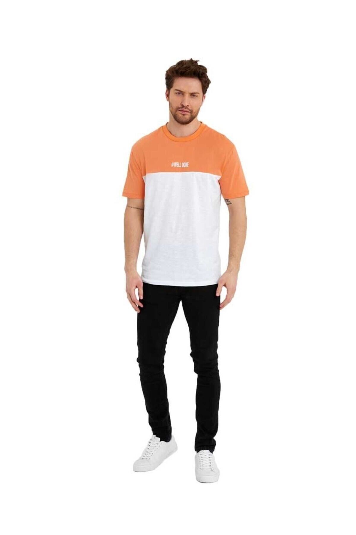 Adams-Men's Crew Neck Colorblock Regular Fit Printed T-Shirt 2