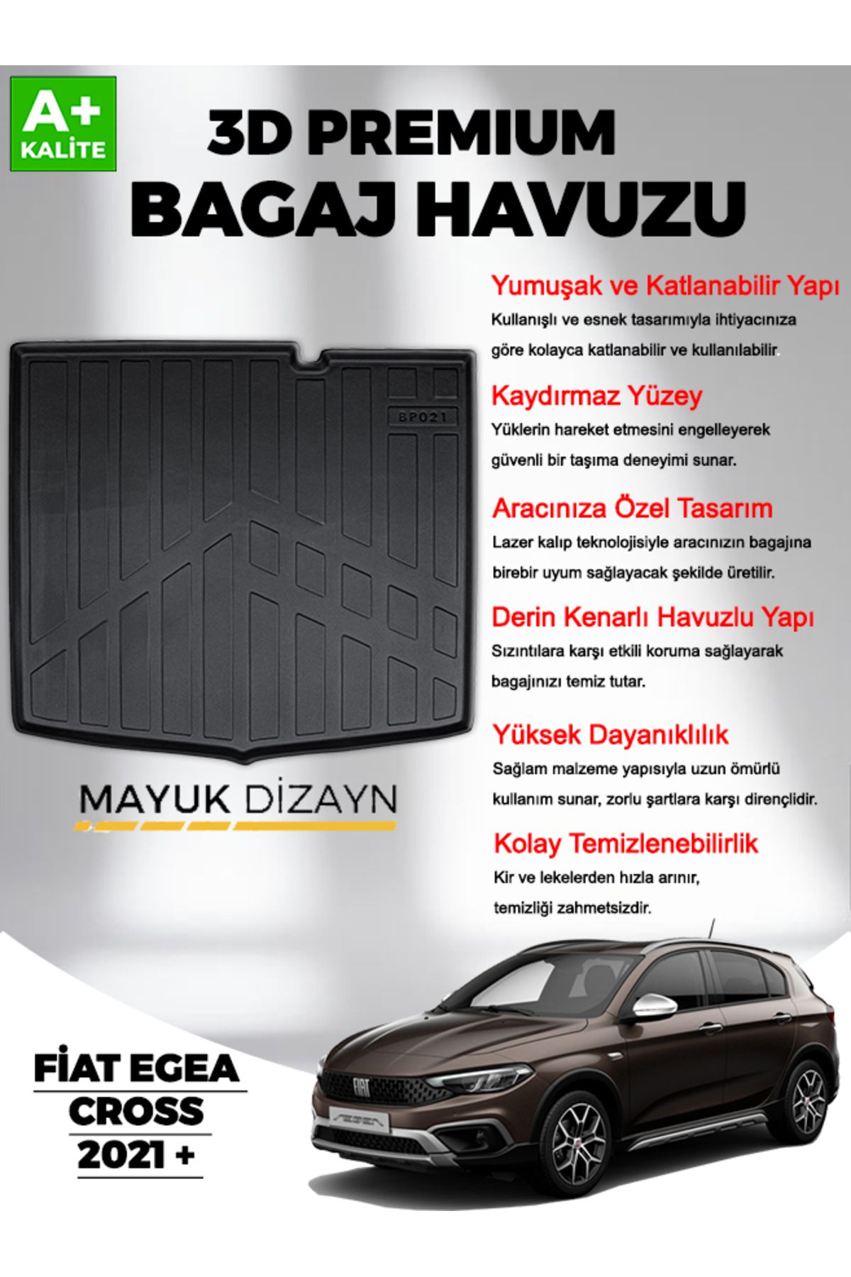 Mayuk Dizayn Fiat Egea Cross 2021 Sonrası MYK 3D Premium Yumuşak Bagaj Havuzu