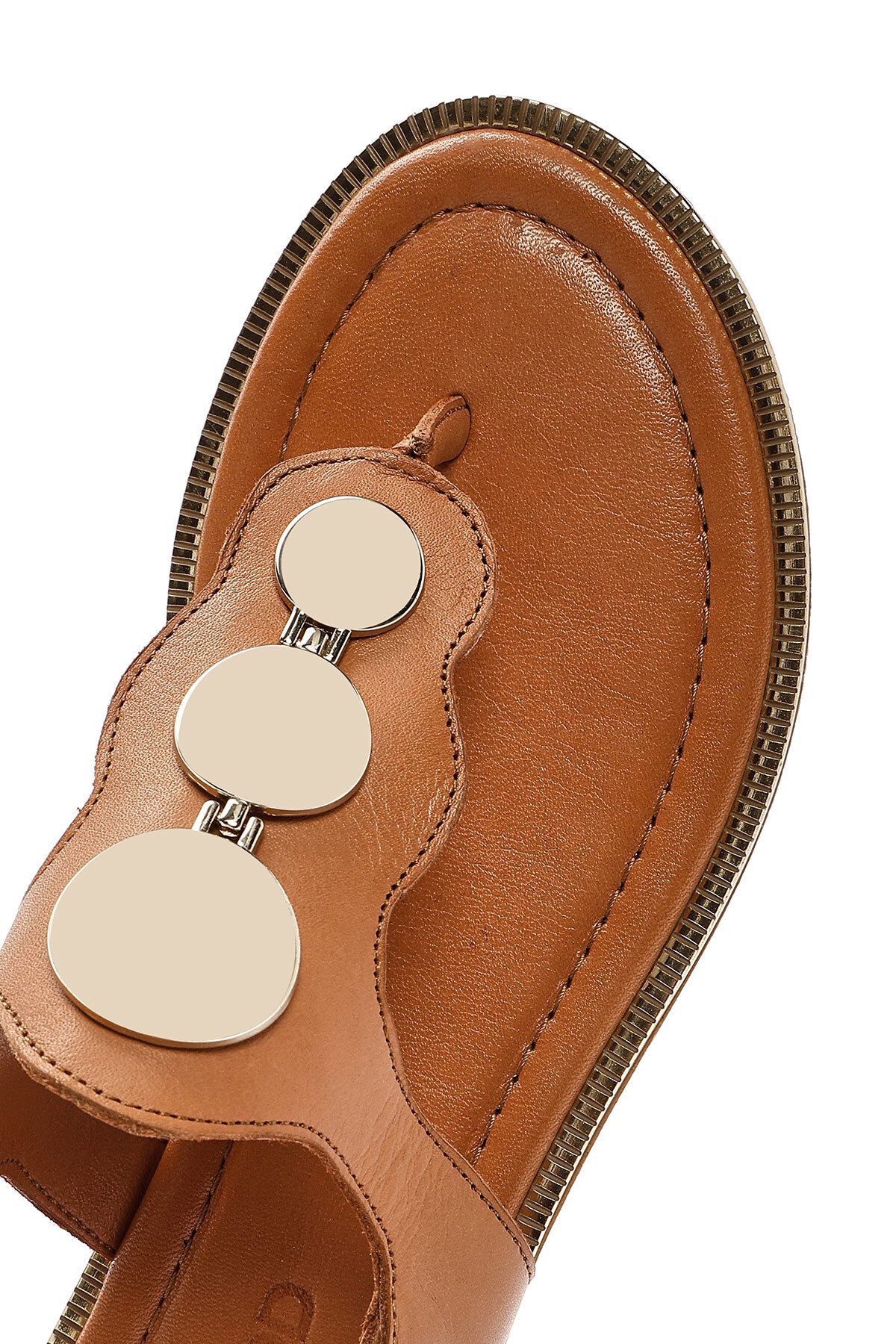 Derimod-Women's Tan Flip Flops Genuine Leather Sandals 25Sfd361918 8