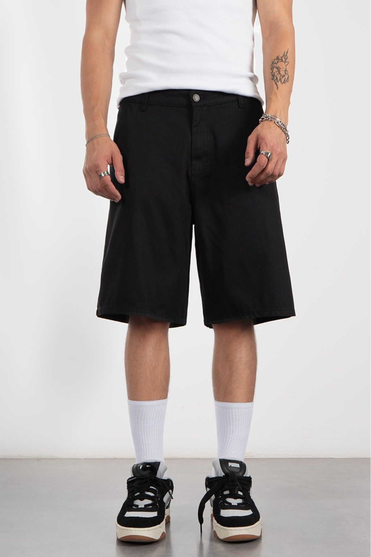UKHWD SUPPLY Siyah Gabardin Baggy Jean Erkek Şort Jorts