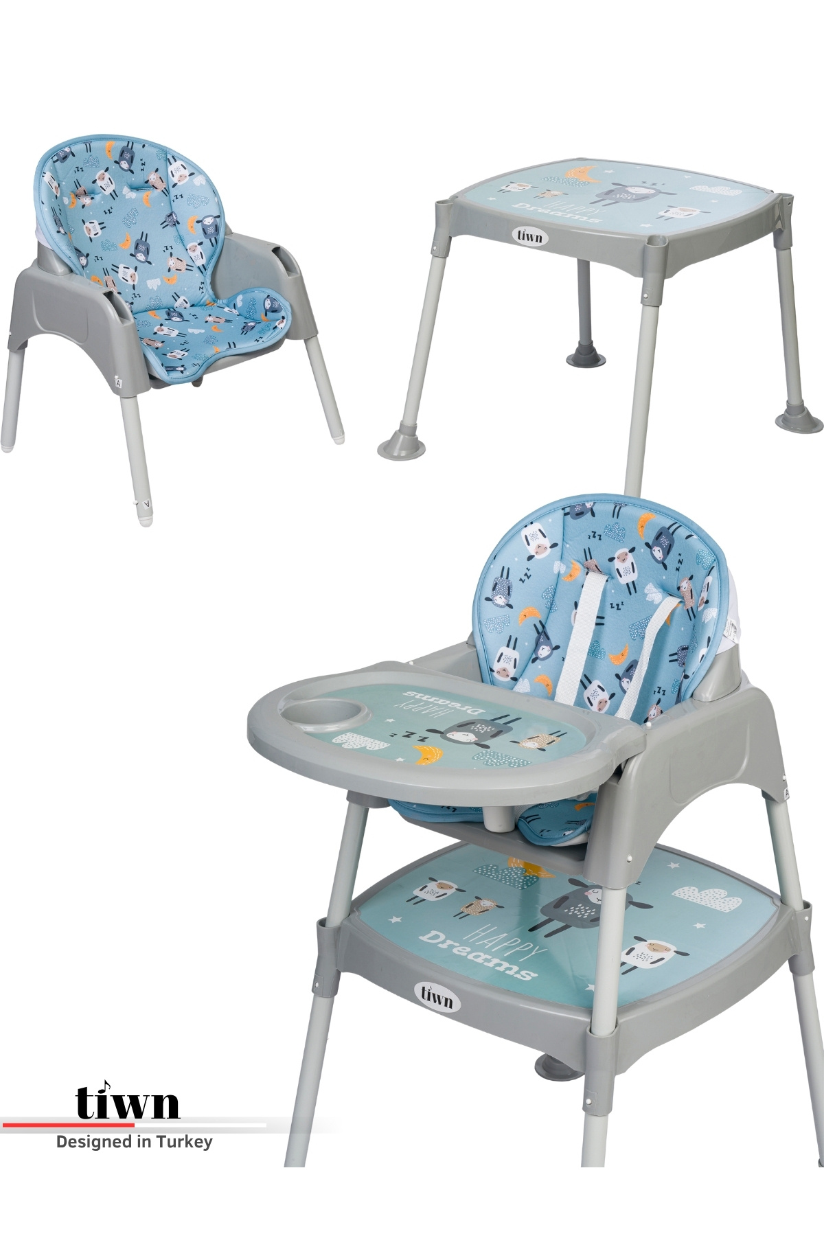 Tiwn Tatlı Kuzular Fonksiyonlu Mama Sandalyesi Çalışma Masası 5 Nokta Emniyet Kemeri, Çıkarılabilir Tepsi fotoğrafı 5 (önizleme)