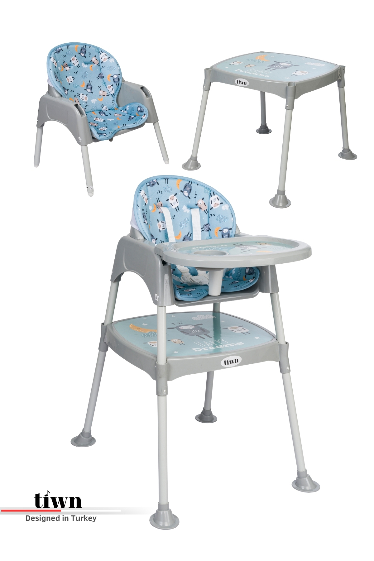 Tiwn Tatlı Kuzular Fonksiyonlu Mama Sandalyesi Çalışma Masası 5 Nokta Emniyet Kemeri, Çıkarılabilir Tepsi fotoğrafı 3 (önizleme)