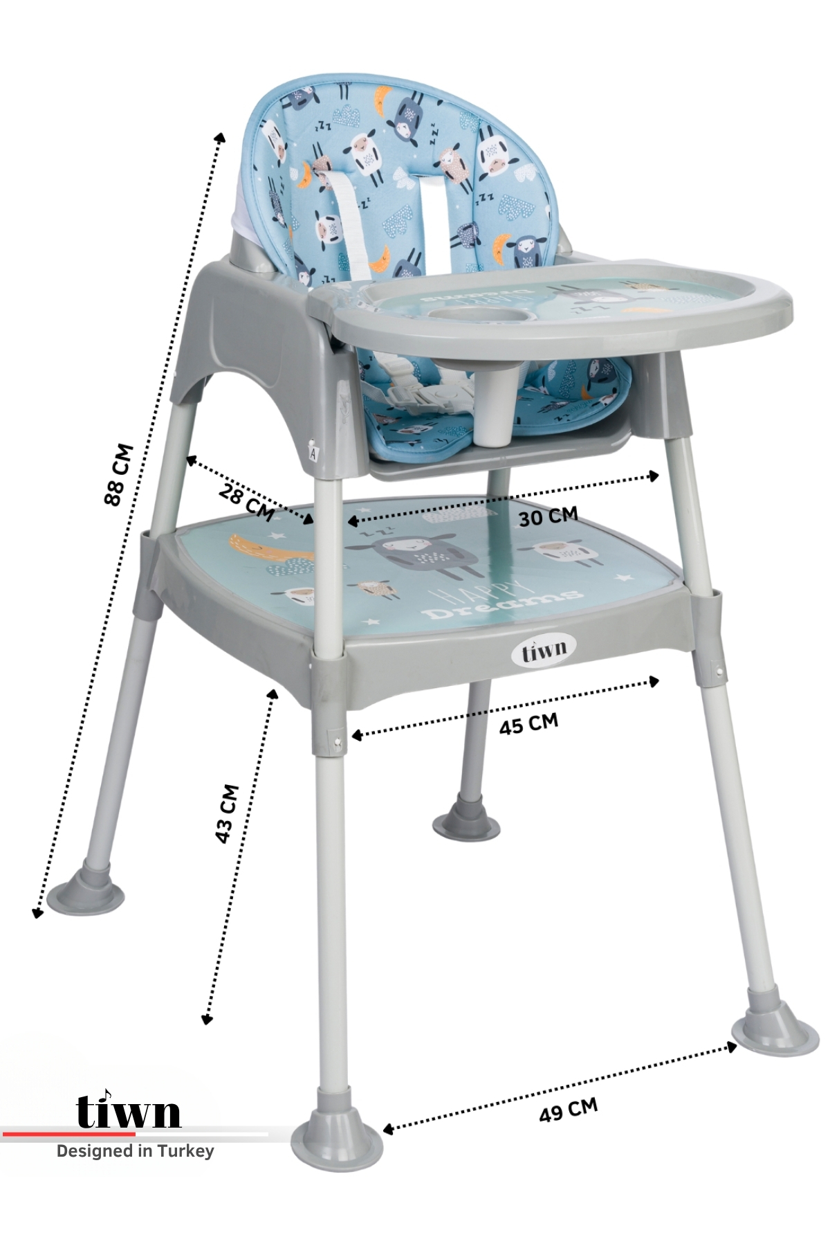 Tiwn Tatlı Kuzular Fonksiyonlu Mama Sandalyesi Çalışma Masası 5 Nokta Emniyet Kemeri, Çıkarılabilir Tepsi fotoğrafı 4 (önizleme)