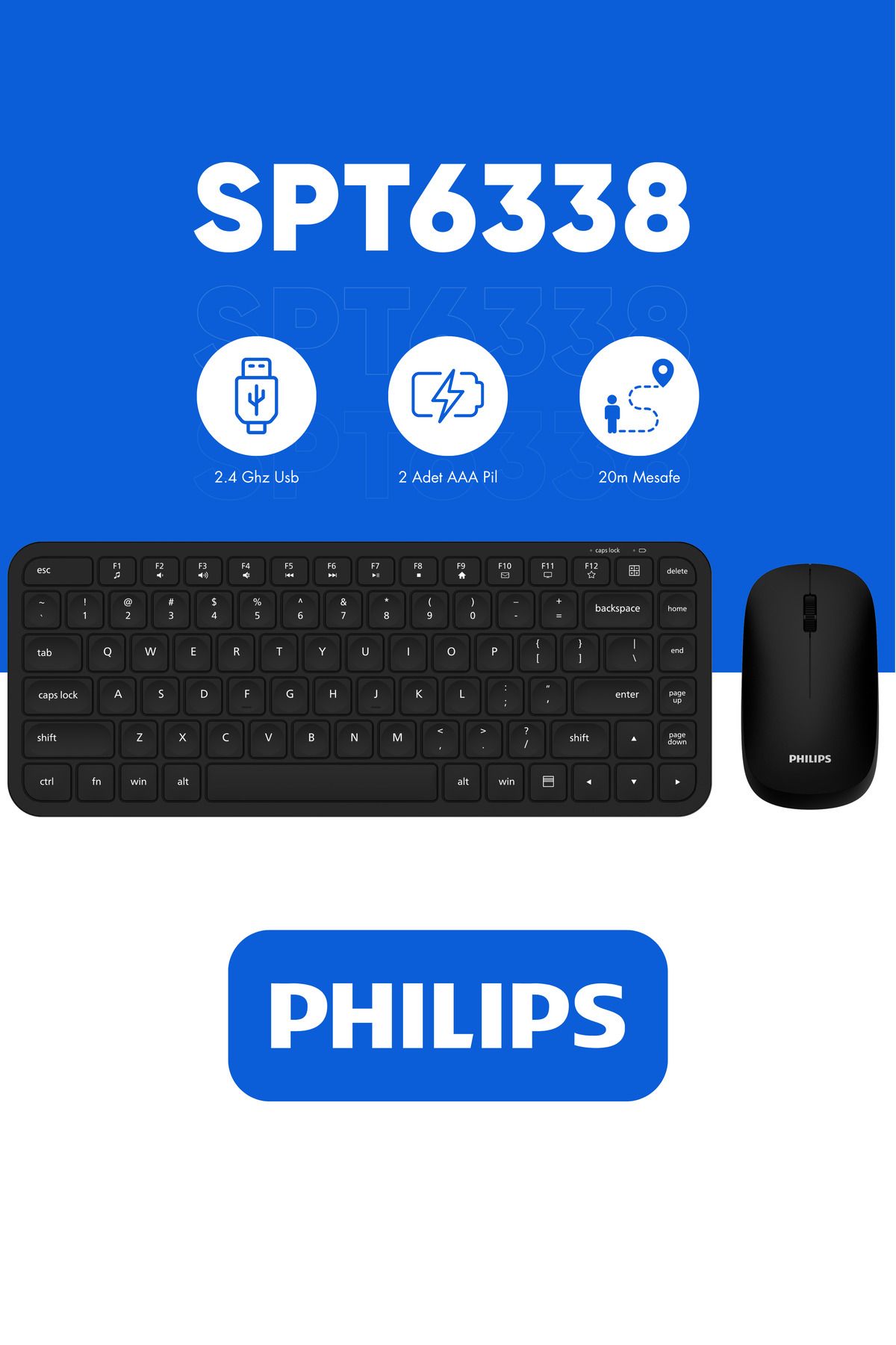 Philips Spt6338 Kablosuz Set Türkçe Q Klavye Ve Mouse Seti Kablosuz Klavye Kablosuz Mouse Siyah