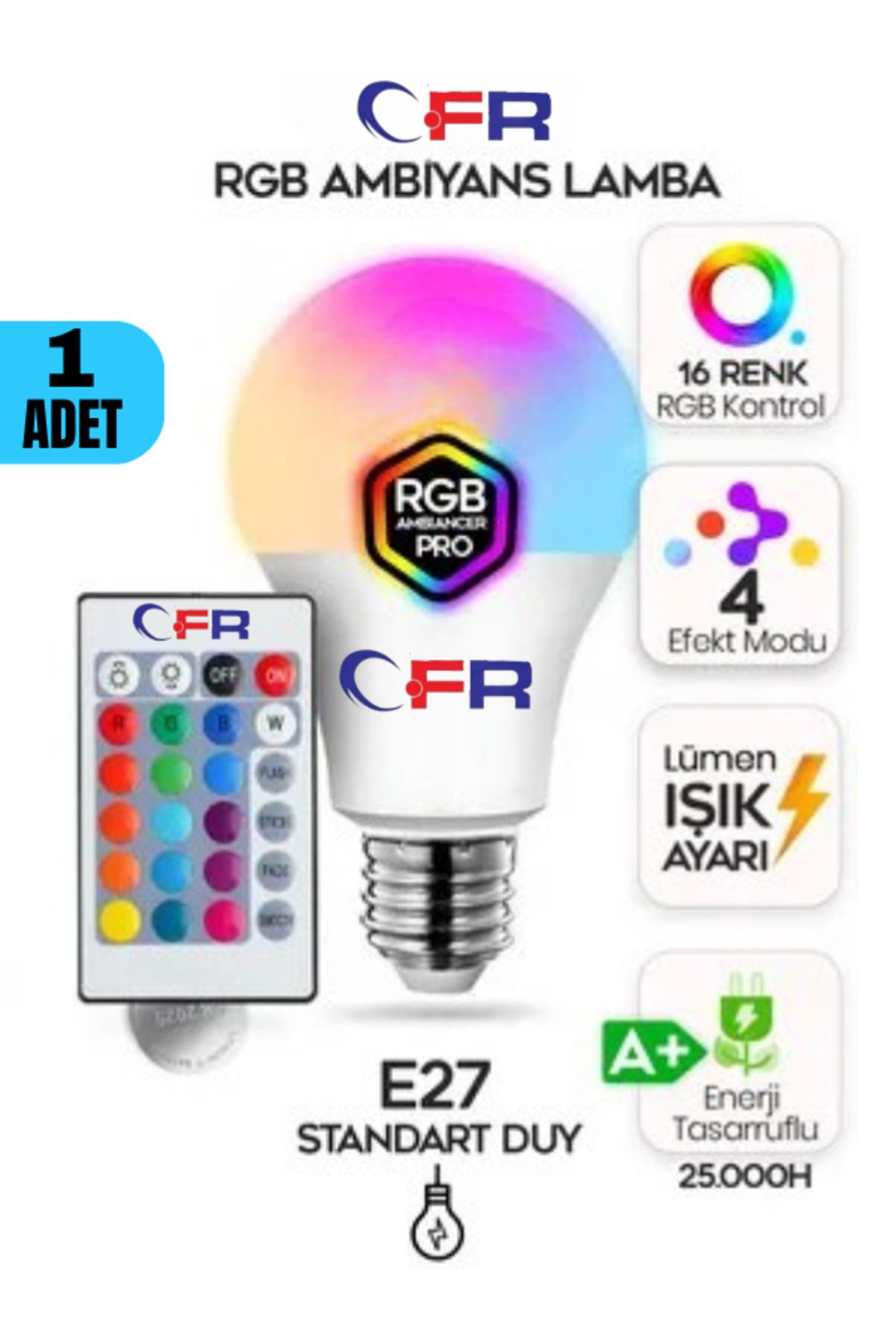 CFR Led Aydınlatma Rgb Led Lamba Ampül Kumandalı Ambiyans Aydınlatma Renk Değiştiren Led Ampul -1 Adet