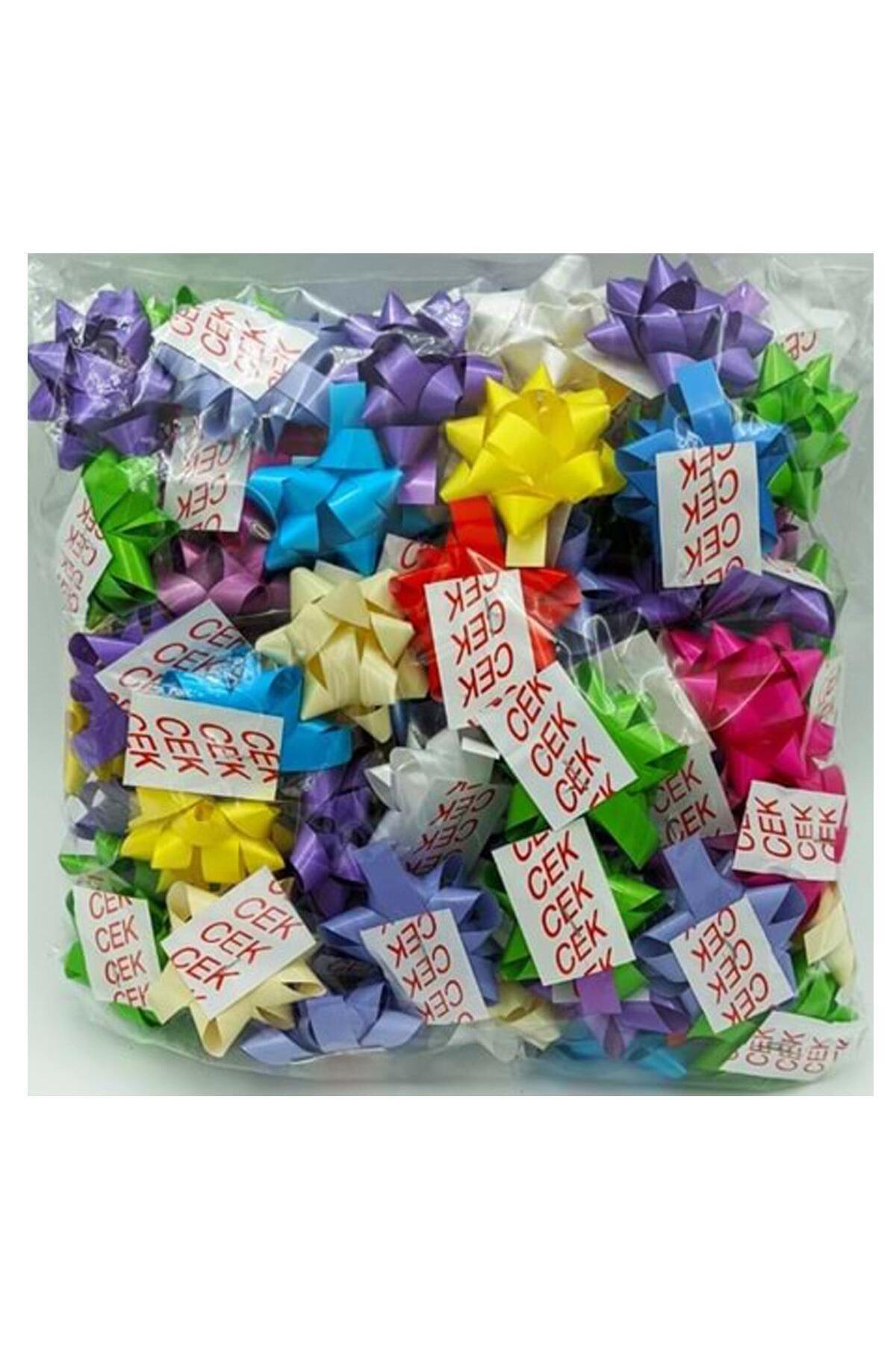 Bravo 100 Lü Hediye Paketi Için Kendinden Yapışkanlı Karışık Renkler Fiyonk Hediye Süsü