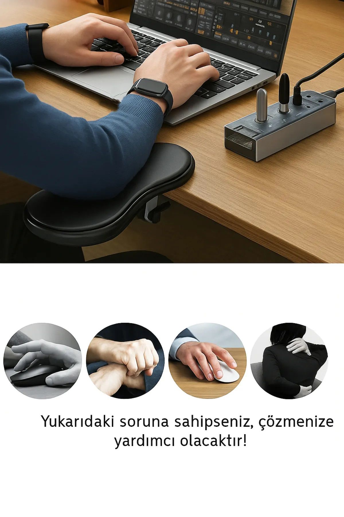 Masa Üstü Ayarlanabilir Kol Ve Dirsek Desteği Sağlayan Kol Dayanağı Aparat - 7