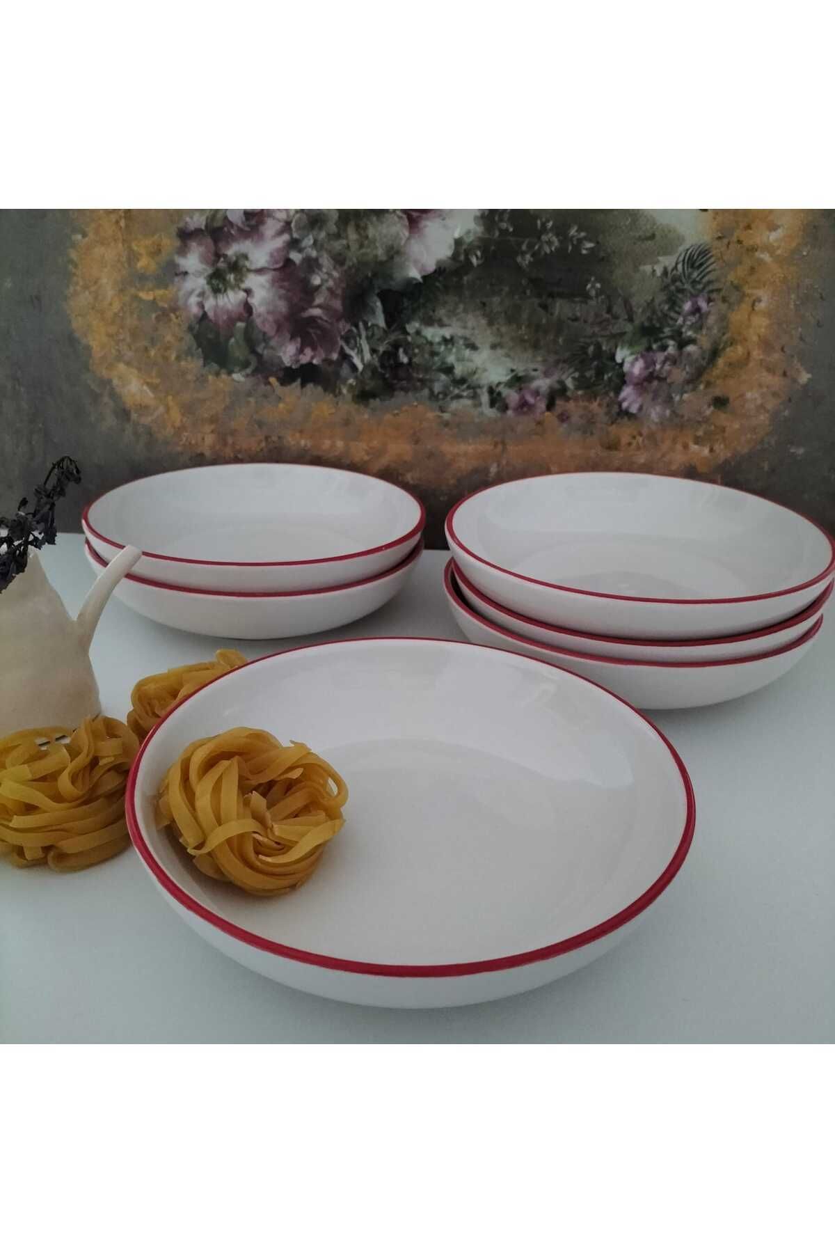 SERANO 6 Adet Seramik Yemek Tabağı,17 cm Çukur Yemek Tabağı,Günlük Yemek Tabağı,Makarna Tabağı