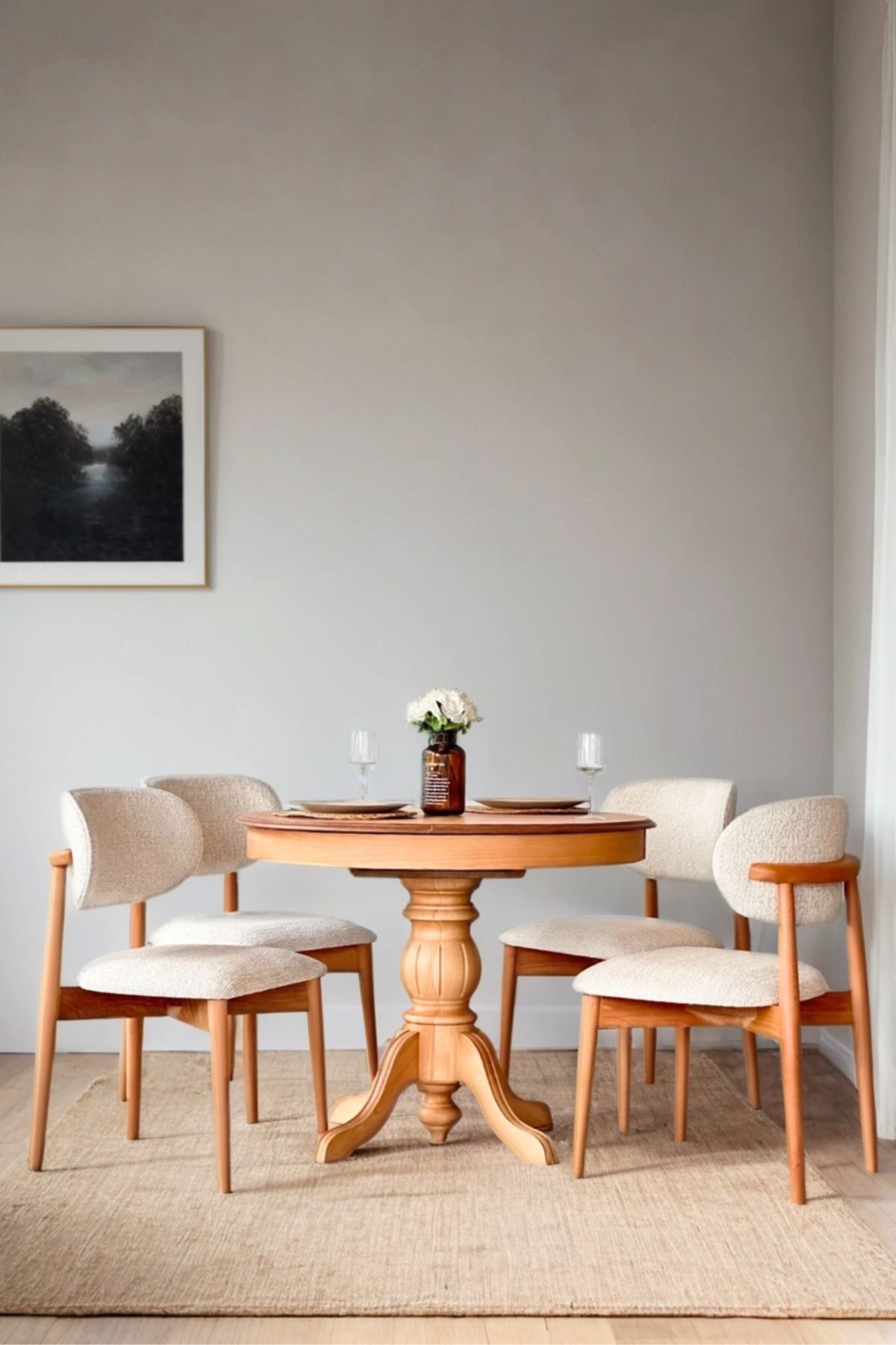 Woodenbend Vita Ahşap Natural Açılır Masa Sandalye Takımı